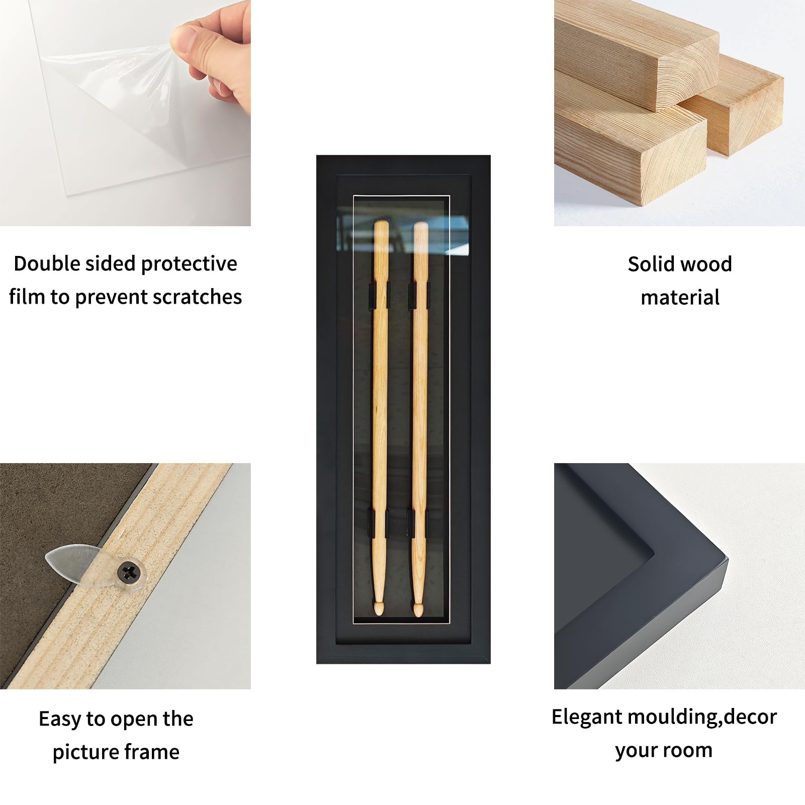 Espositore per bacchette in legno, antipolvere, contiene 1 paio di bacchette, espositore da parete per batteristi da collezione