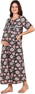 ZELENA Maternity Zipless Feeding Maxi for Women | 100% Cotton Pre & Post Pregnancy Floral Printed Maxi/Nighty for Pregnant... Price In India