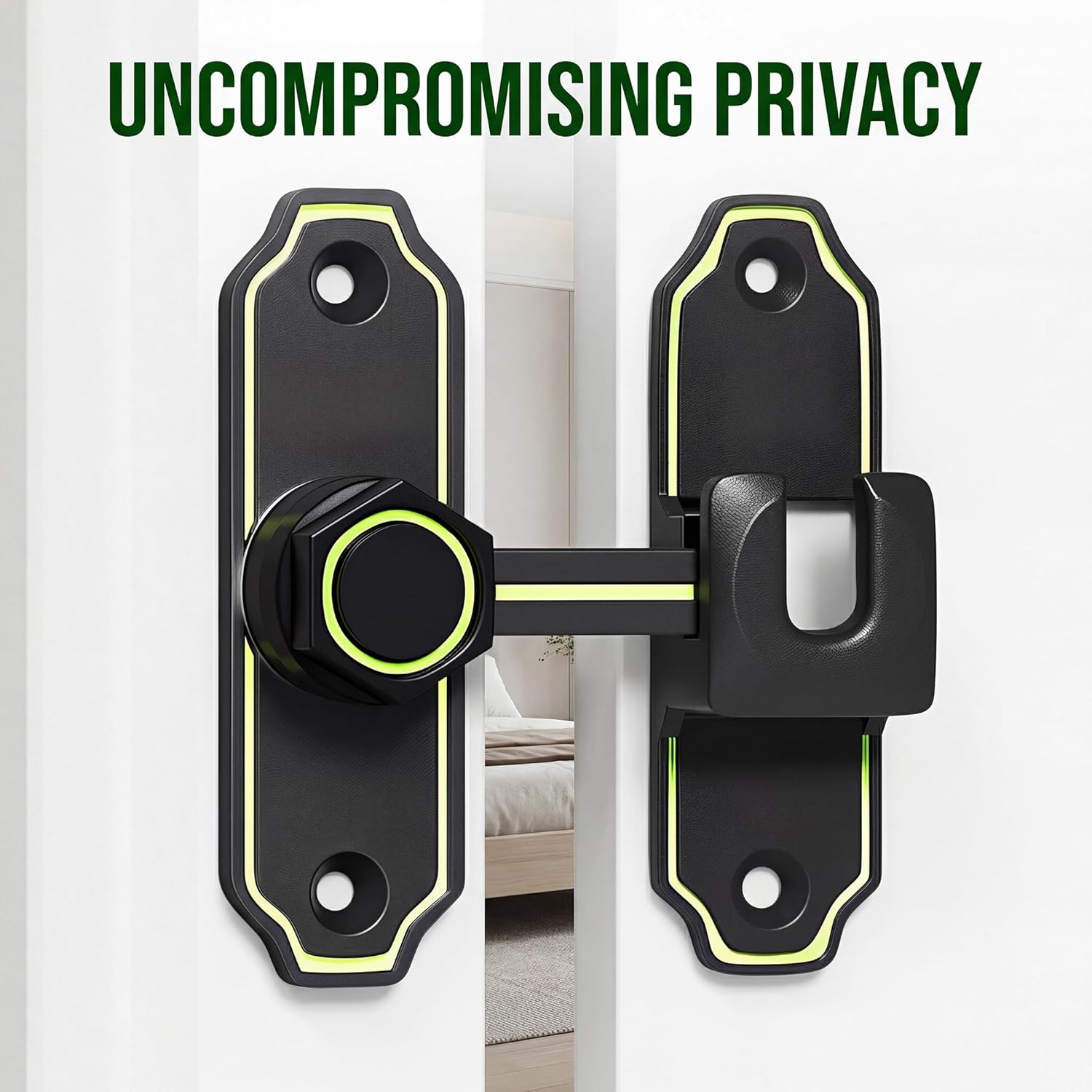 Luminous Barn Door Lock - 90 Degree Gate Latches Flip Latch Safety Door Bolt Lock Hardware - Glow in The Dark Sliding Door Lock for Bathroom, Garden, Garage, Pet Cage (Black, 1 Pack)