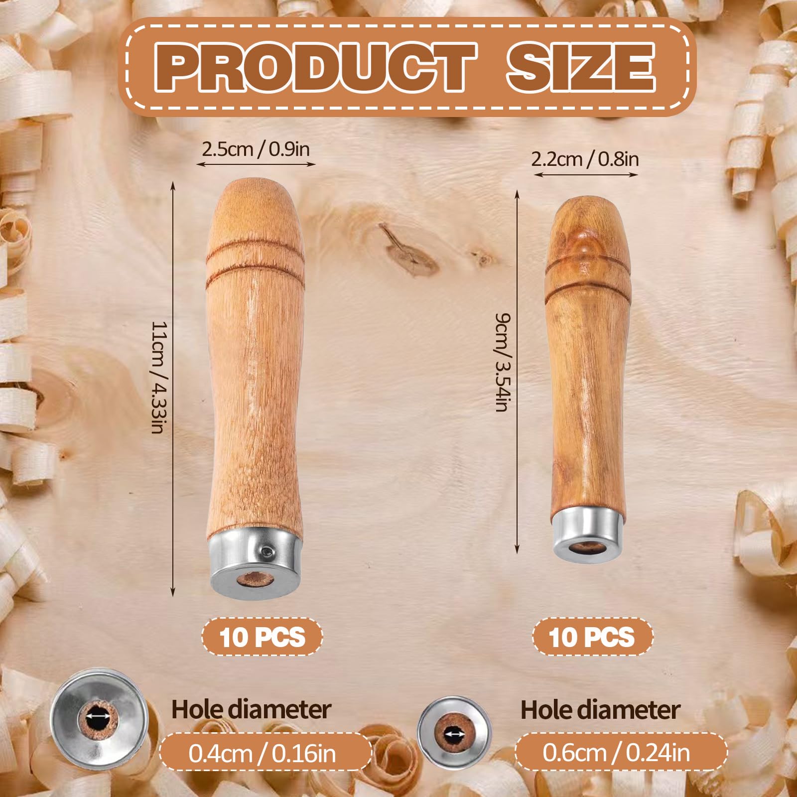 Manico in legno con robusti collari in metallo, manici in legno, 20 pezzi di ricambio per lime da 15,5 a 30,5 cm, impugnatura ergonomica per utensili per la lavorazione del metallo e del legno