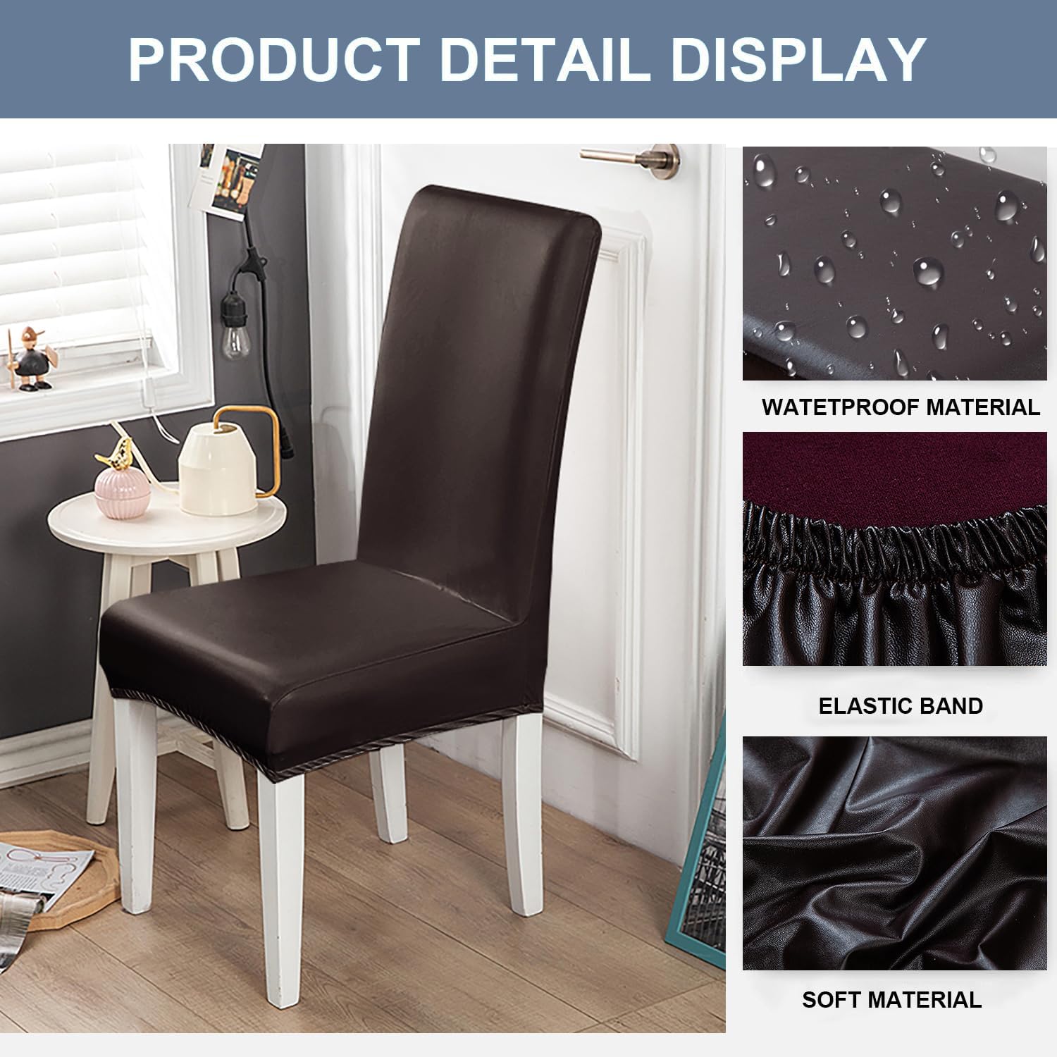 Eco-Ancheng Waterproof PU Leather Dining Chair Covers Set of 5 with Bench Chair Cover Parsons Chair Slipcover Upholstered Bench Slipcover for Dining Room Hotel Restaurant-5 Piece