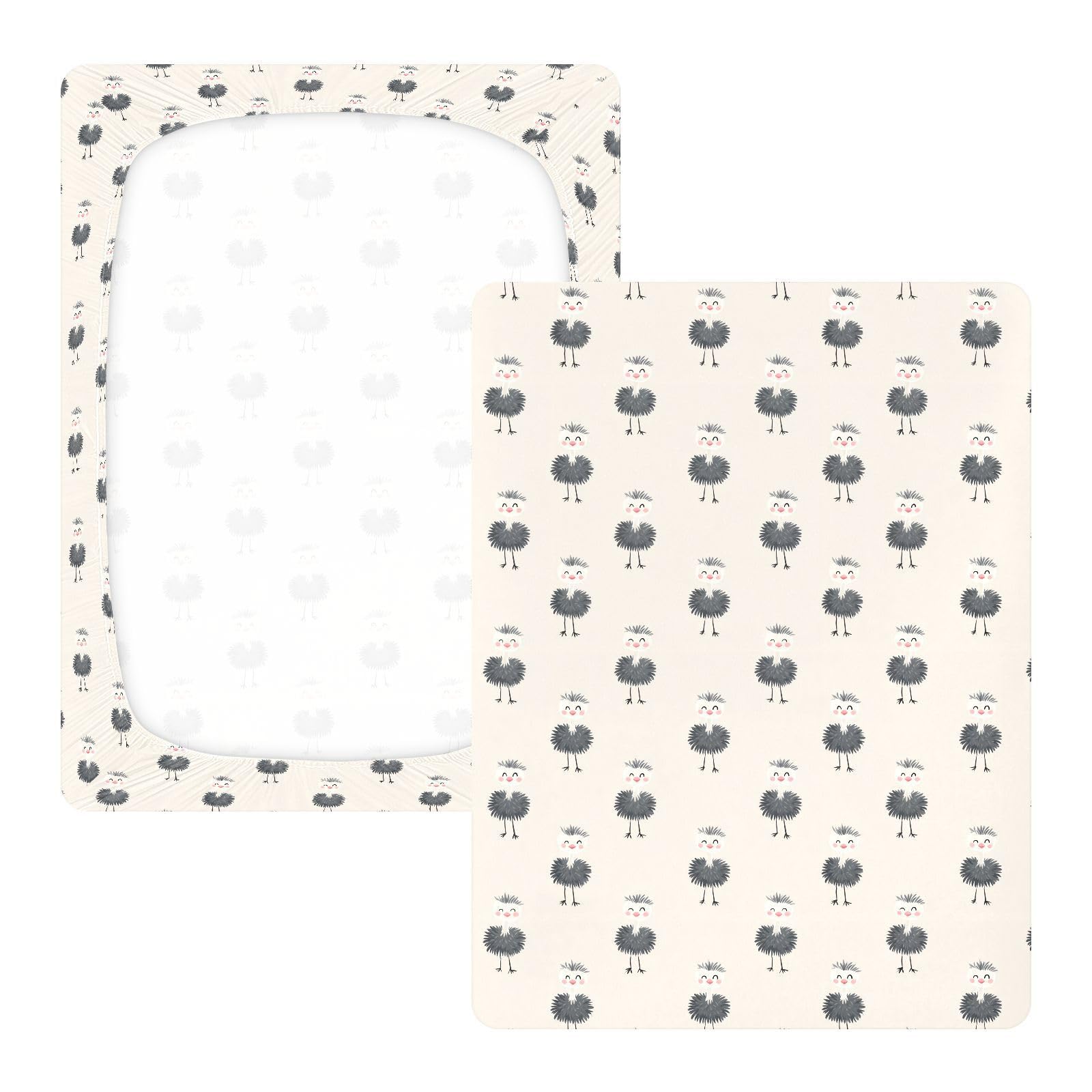 Sábanas de algodón para cuna, para bebés, niños y niñas, suave y linda, con diseño de emú, ropa de cama infantil para guardería, 1 paquete de juego de sabanas para 52 x 28 pulgadas