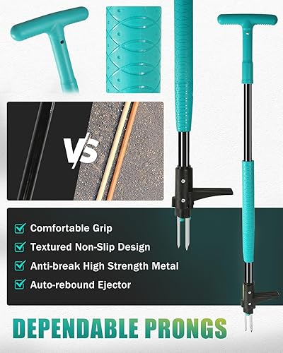 Miniatura 3 de Breeze Touch Herramienta de extracción de malezas de 39 pulgadas, herramienta extraíble de 3 garras con mango largo, herramienta de deshierbe