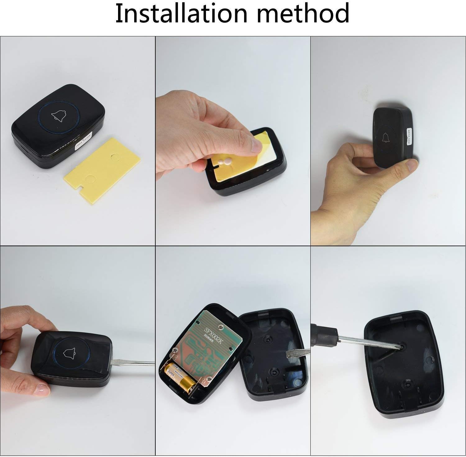 Wireless doorbell, waterproof doorbell kit, working range of 500 feet, volume adjustable, 50 chimes (1to1black)