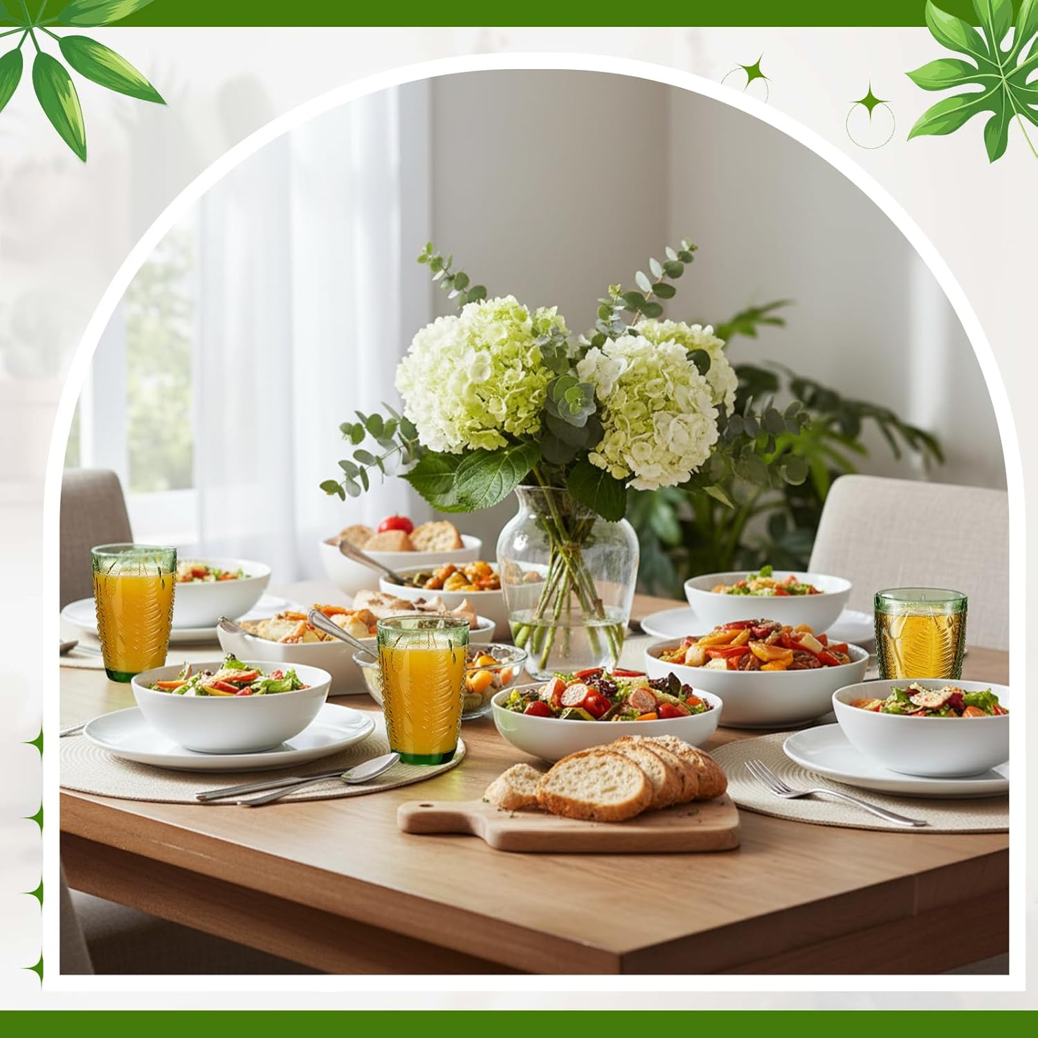 Green Drinking Glasses Set of 8 with Coasters 10 &12 oz Vintage Fern Leaves Textured Green Glass Cups Boho Aesthetic Retro Glassware Embossed Pattern Xmas Gift Drinkware for Juice Whiskey - Image 2