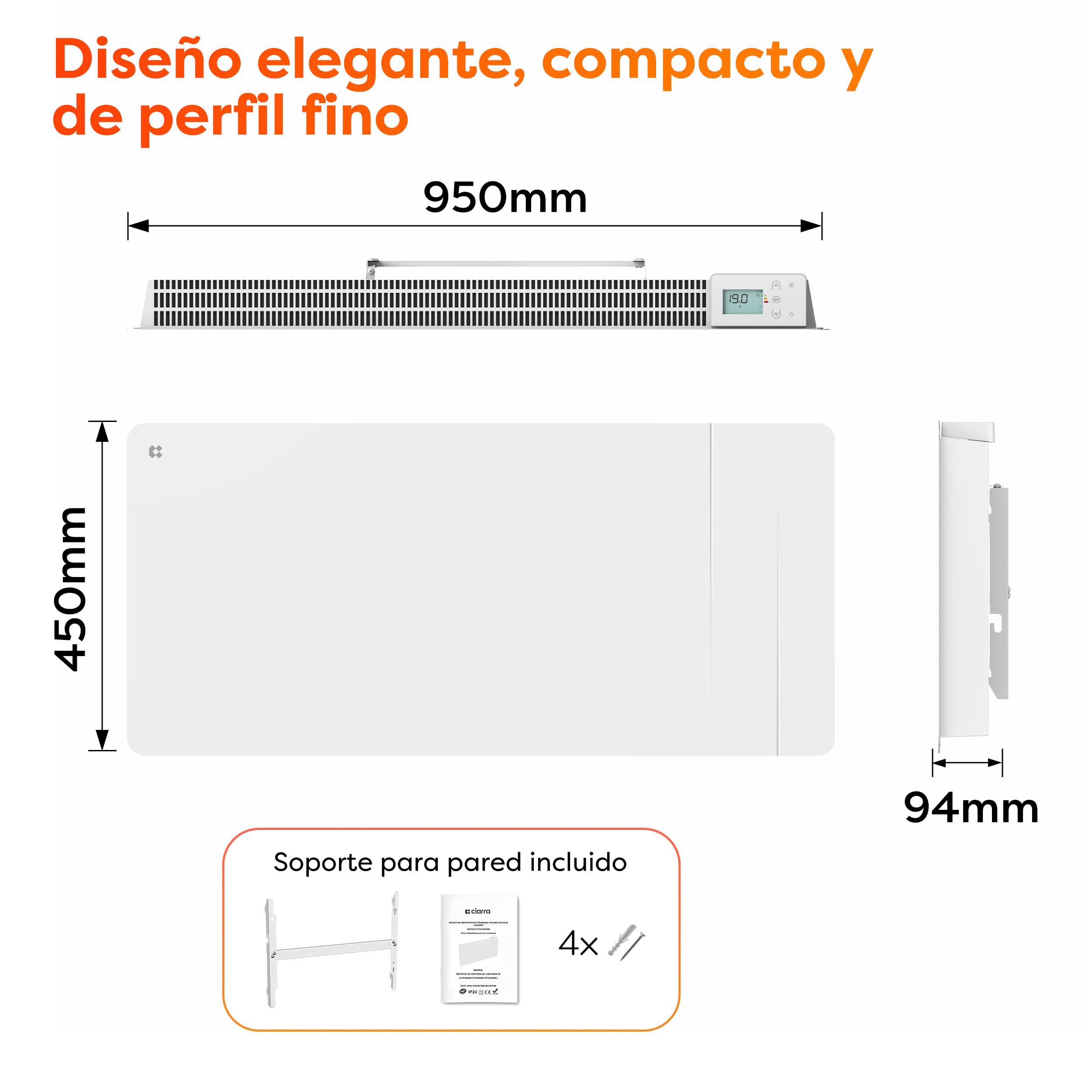 CIARRA CBHTD20A-W Radiador Inercia Cerámica 2000W -WiFi -Película Calefactora - Calefacción Ultrarrápida para Grandes Espacios (15-30 m²)