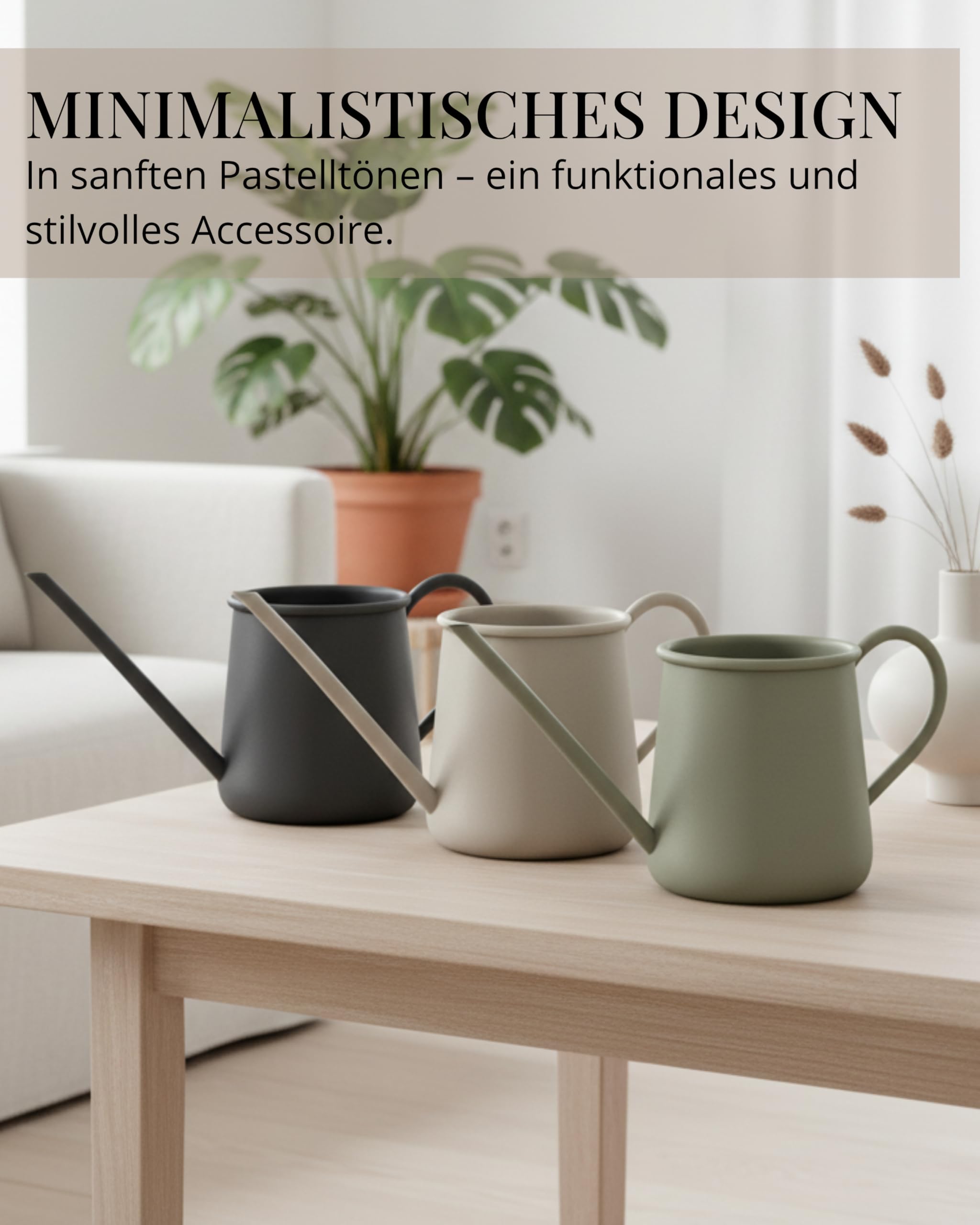 Livlig53 Gießkanne 1L, Gießkanne Zimmerpflanzen, Blumengießkanne mit extra langem Ausguss, Giesskanne klein für Topfpflanzen, Metallgießkanne in Greige