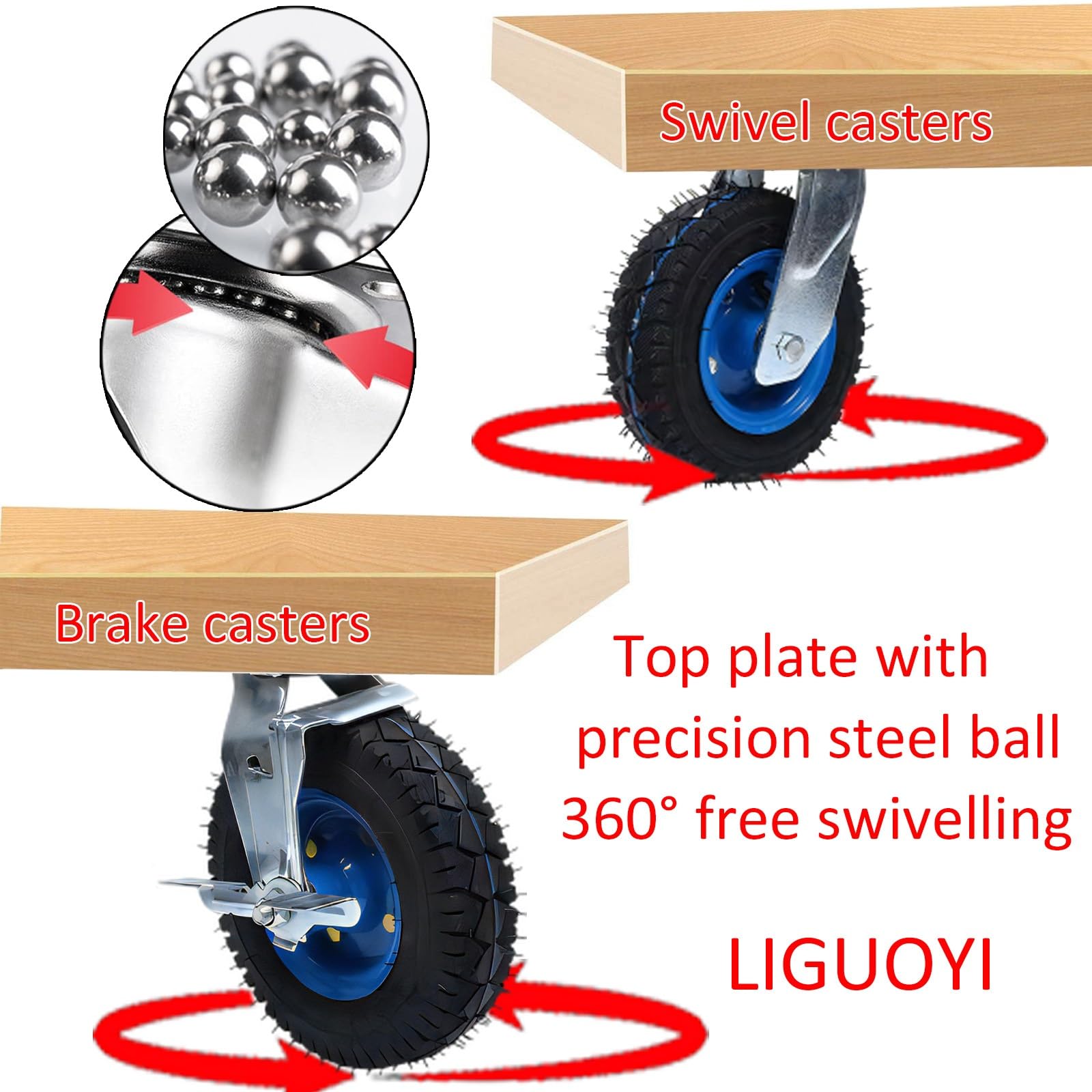 LIGUOYI 2 Pcs Rueda Giratoria De Servicio Pesado con Freno, Ruedas Fijo ​de Transporte De 150/200/250MM Rodamientos Dobles, Silenciosa Fácil De Instalar Industriales De La Carretilla De La Rueda