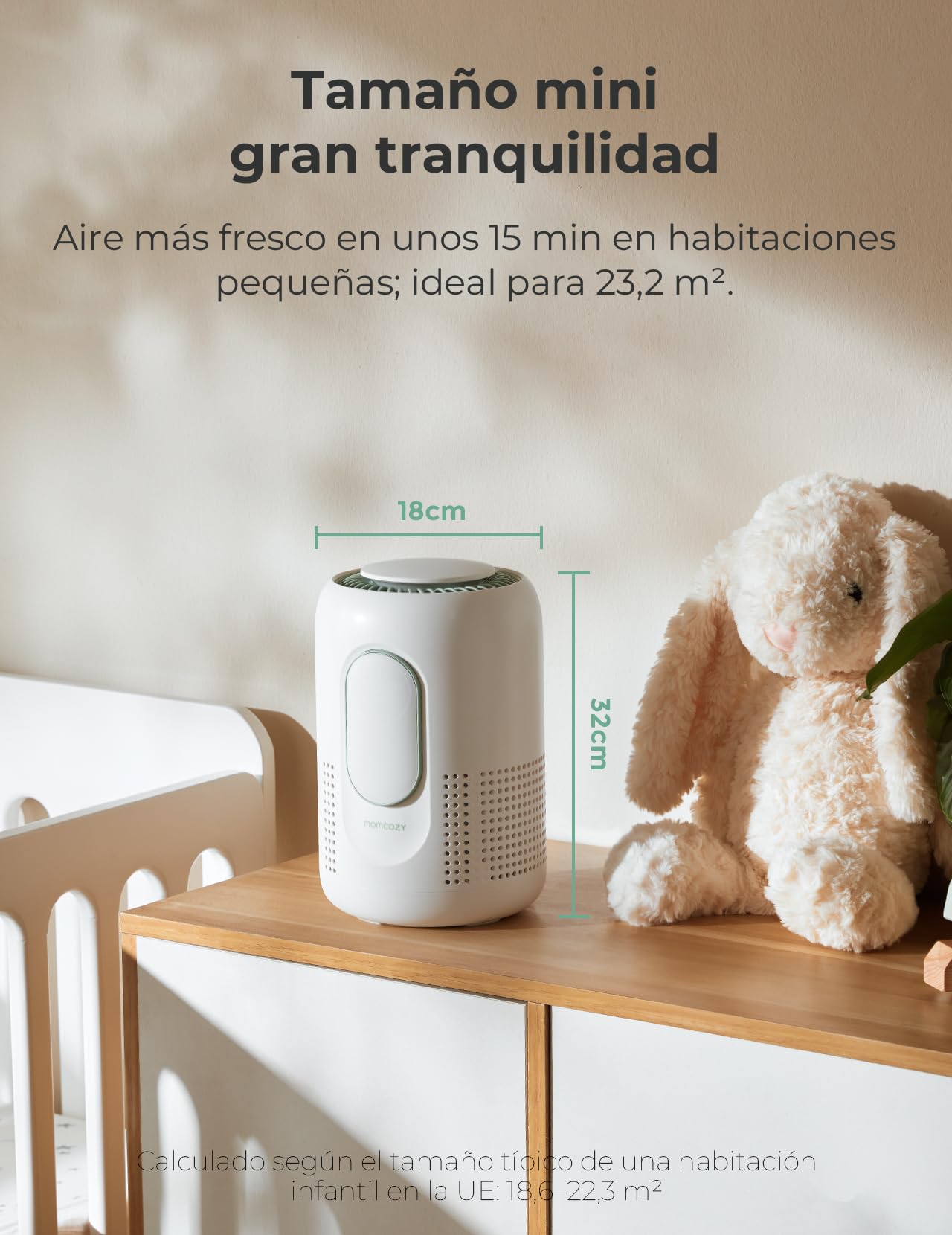 Momcozy Purificador de Aire con Filtro Hepa 4 en 1, Purificador de Aire con Monitoreo de PM 2.5, 4 Velocidades, Modo Sueño de 21dB, Luz Nocturna Ajustable, Ideal para Bebes y Mascotas en Hogar
