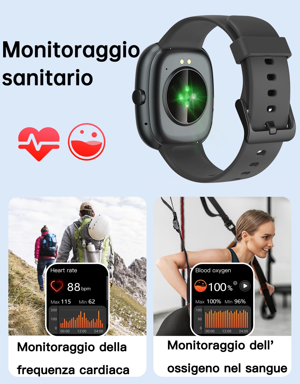 GUIJITUO Orologio Smartwatch Uomo Donna Risponde Chiamate Orologio Sportivo con Contapassi Cardiaco SpO2 Giochi Orologio Fitness per Running Android iOS Compatibile Idee Regalo Uomo Donna Nero