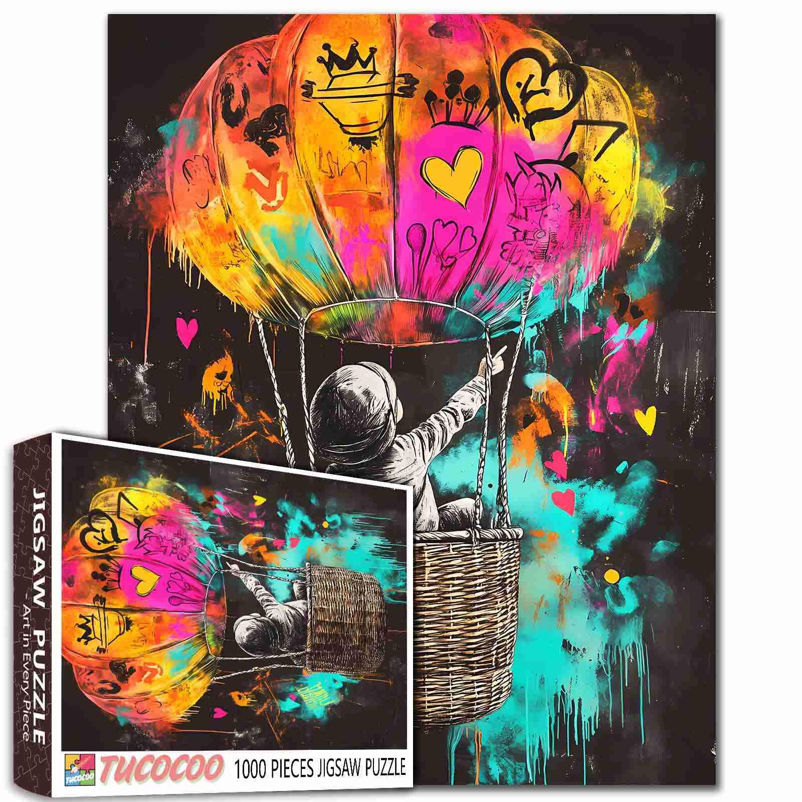 Tucocoo 1000 Pieces Jigsaw Puzzles for Adults Banksy Colorful Graffiti Puzzle Hot Air Balloon Street Art Puzzles for Challenging Family Activity Educational Game DIY Crafts Puzzle Wall Decor Gifts
