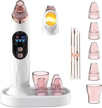 Blackhead Remover Pore Vacuum with Hot Compress-YONOY 2026 Upgraded Electric Face Cleaner Pore Extractor Pimple Extractor Acne White Heads Removal Tool with 5 Suction Head LCD Screen and Base