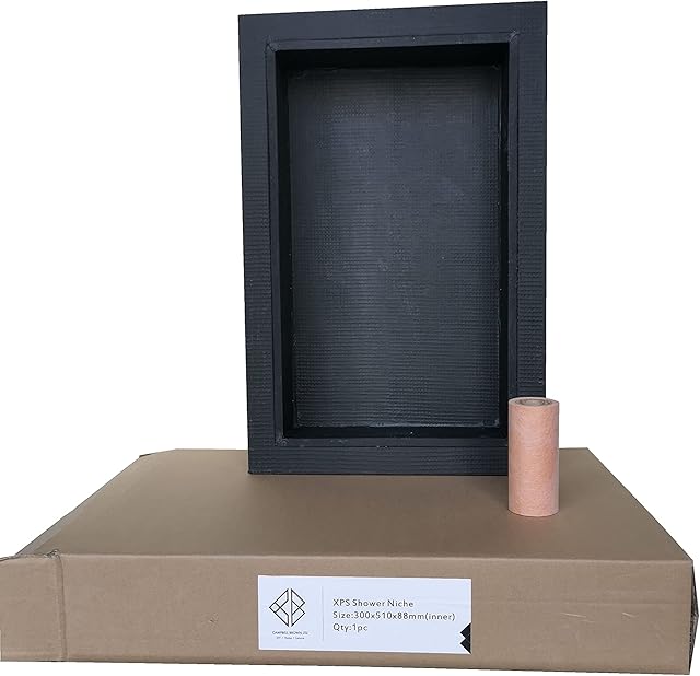 Shower Niche - Flanged Tileable Shampoo Cubby Recessed Shower, Wetroom Alcove Shelf, Strong, Lightweight and Waterproof Free Tanking Tape (Rectangular 510mm x 300mm), Black (SN Flanged XPS)