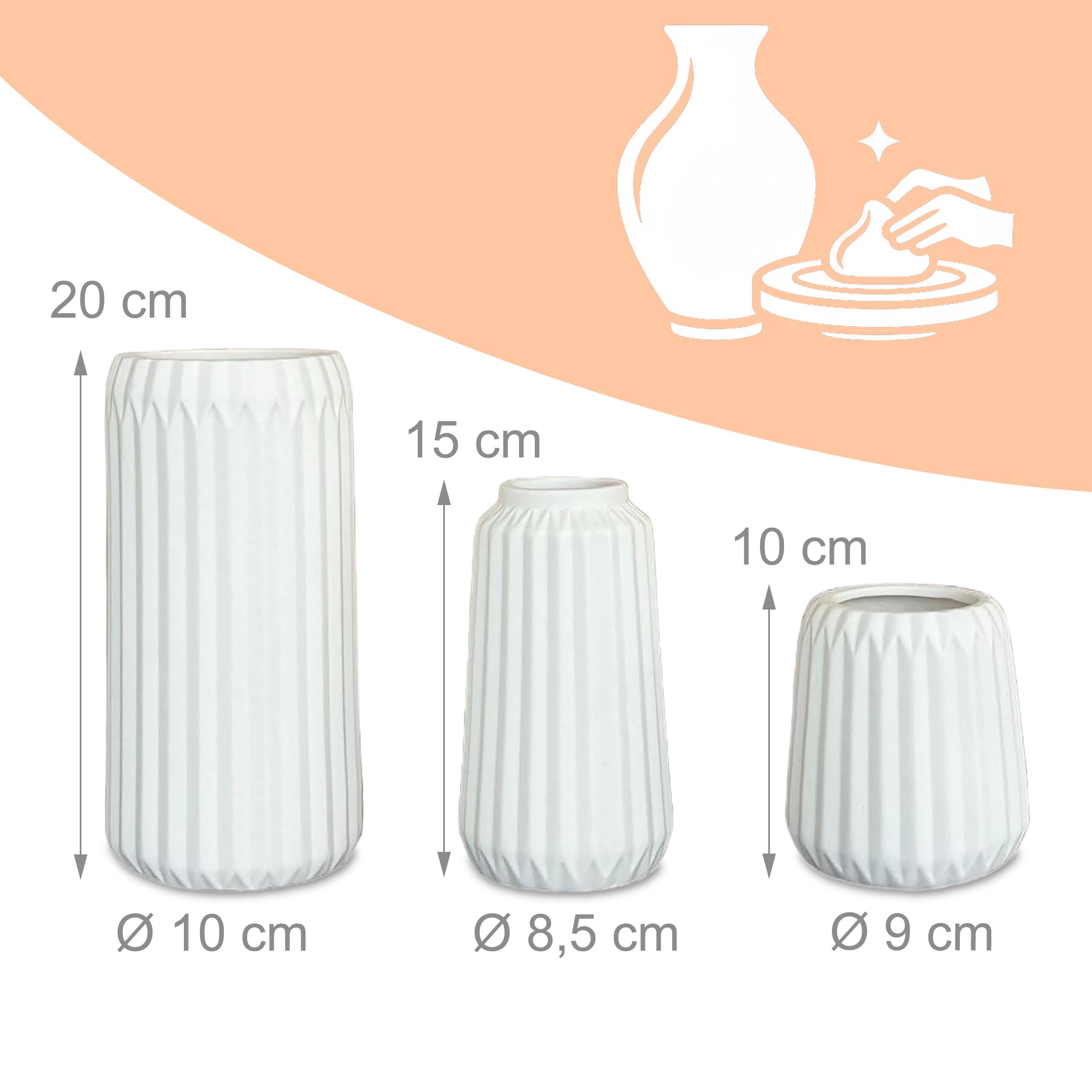 Relaxdays Set di 3 vasi, da Fiori in Ceramica, 3 Dimensioni, per freschi e secchi, Decorazioni