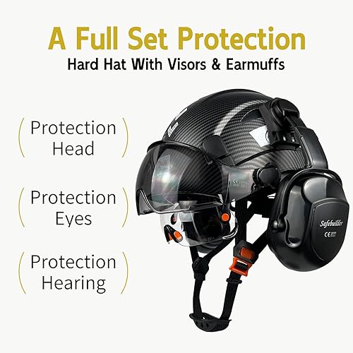 Miniatura 4 de SAFEBUILDER Casco de seguridad industrial con visera orejeras casco duro con visera ventilada, protección para la cabeza de trabajo de construcción,