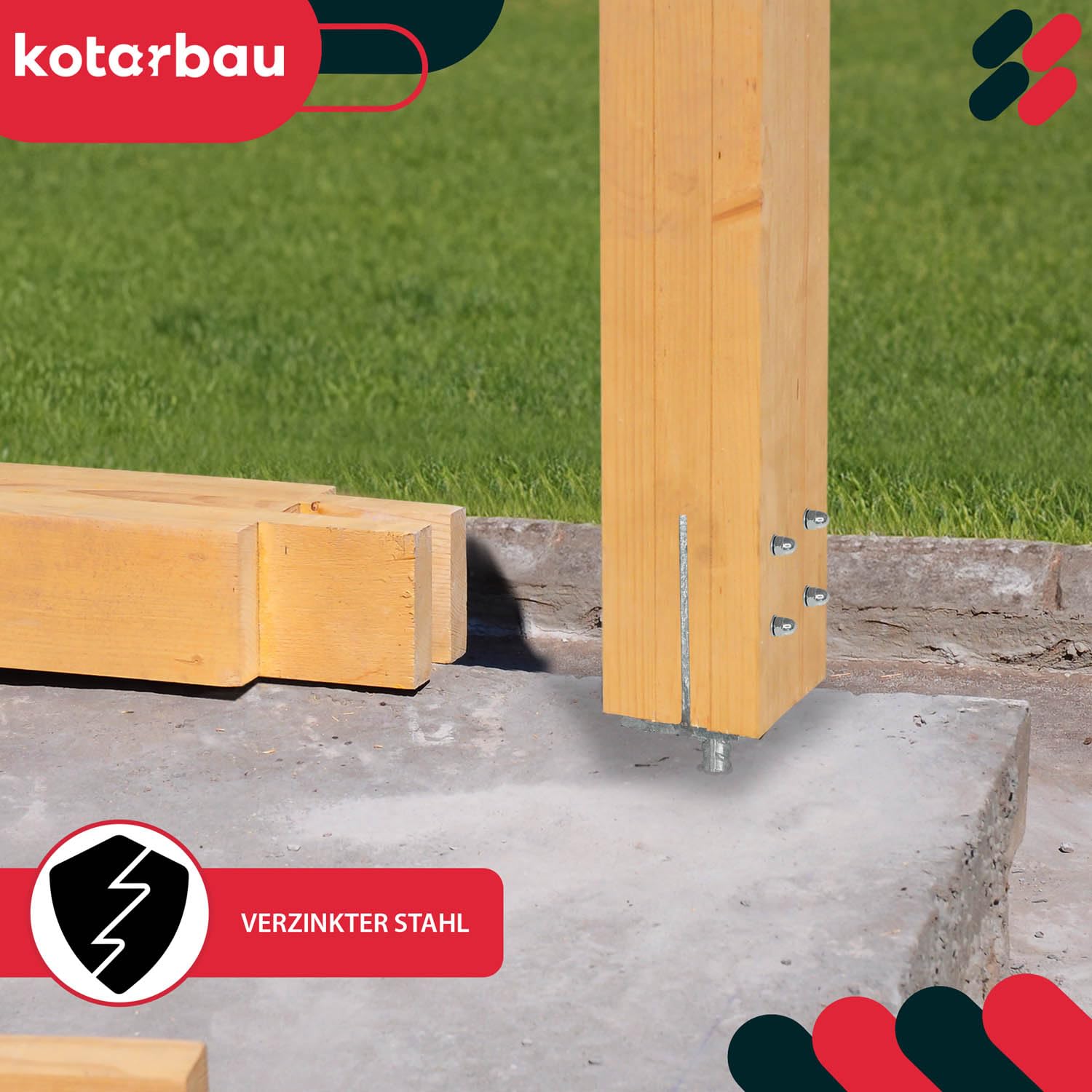 KOTARBAU® Support de poteau en T 130 x 90 x 6 mm à sceller dans le béton avec ancrage béton en acier d'armature, galvanisé à chaud