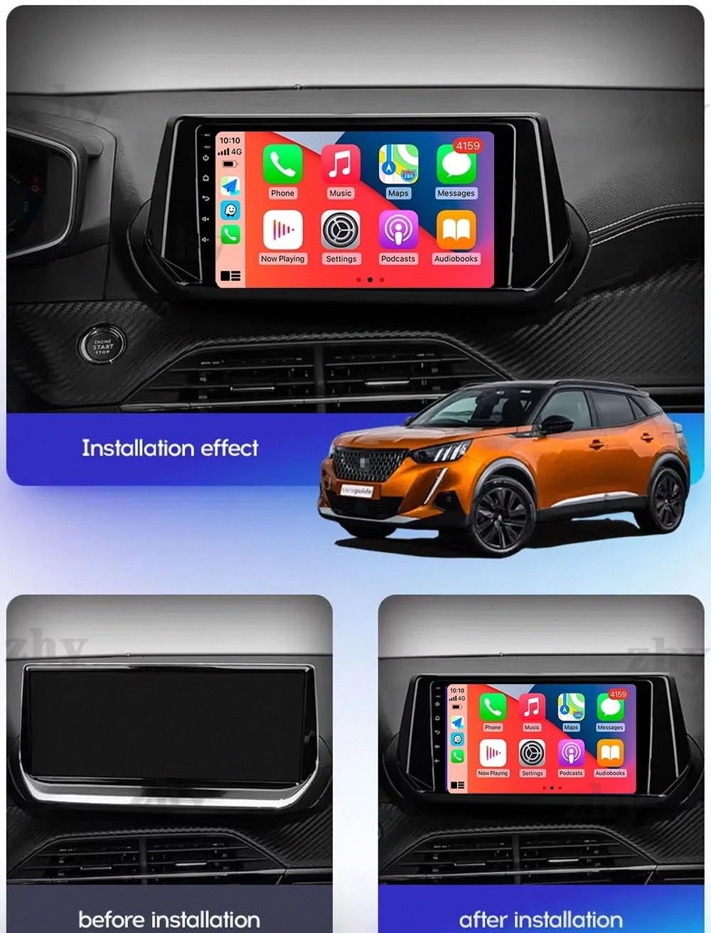 Przenośny Ekran Carplay Systemu Audio dla Peugeot 2008-2021 Samochodowe Radio Fm Touch, Przenośna Nawigacja, Odtwarzacz Wideo Bluetooth Wi-Fi, 8 Rdzeń 8G+256G