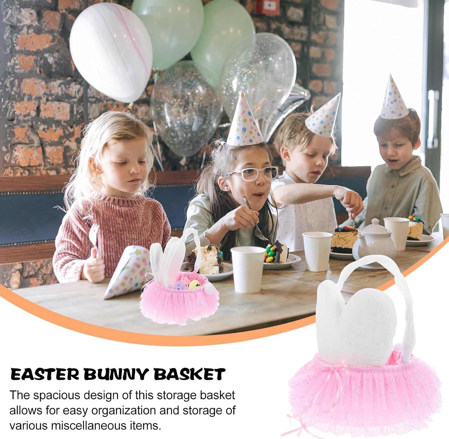 BESTYASH Small Bunny Ear Basket with Handle, Woven Easter Flower Basket, Portable Handheld Storage Tote and Festival Decor image 3