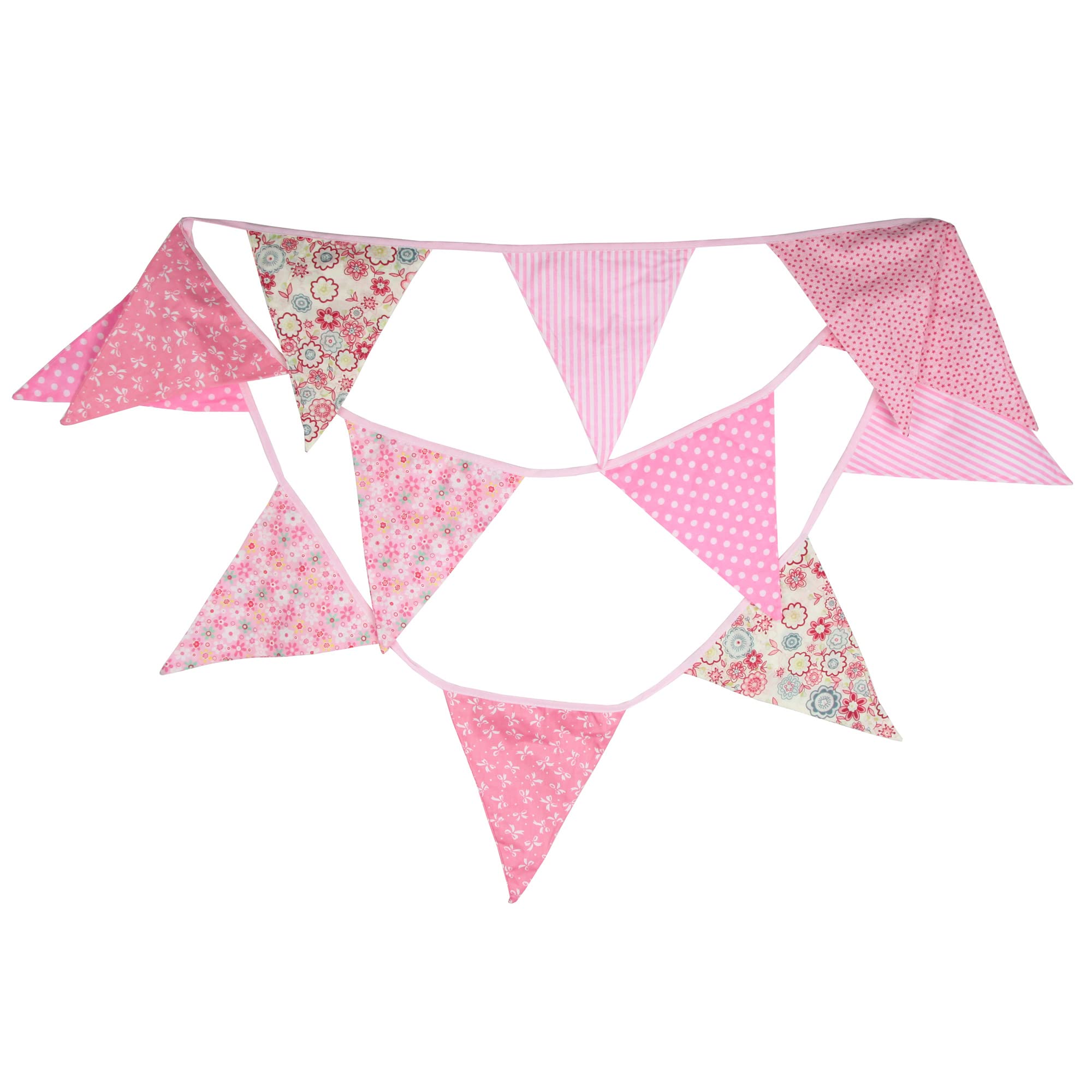 G2PLUS Extra Large Fabric Bunting 12 Feet Banner Garlands with 12PCS Triangle Pennants 17x22CM Double Sided Vintage Cloth Shabby Chic Decoration for Birthday Parties Ceremonies Kitchen Bedrooms-Pink