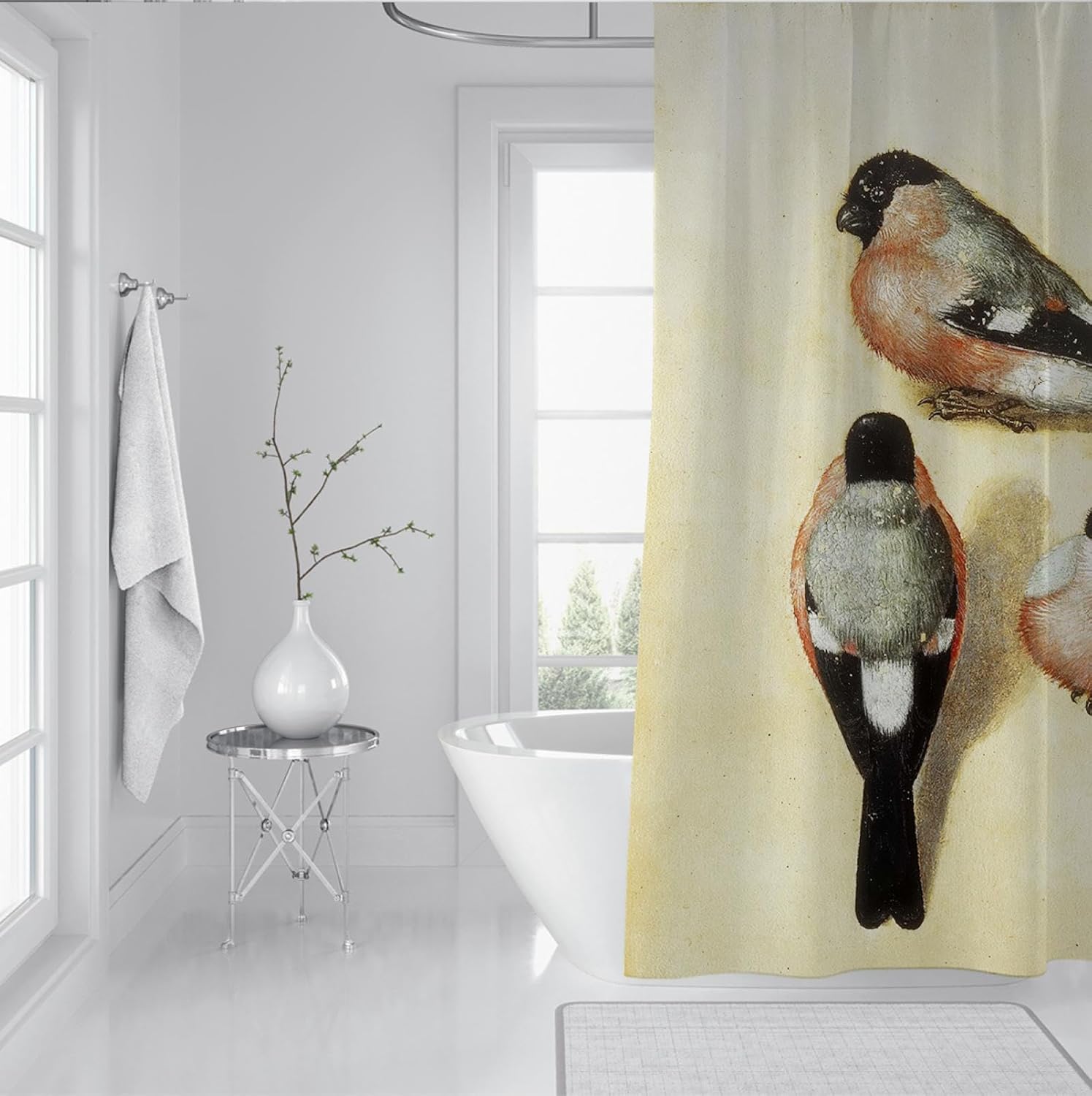 Khaki Shower Curtain Liner Cute Birds Pattern Bath Curtain Waterproof Washable Fabric Shower Curtains The Three Bullfinchs by Albrecht Dürer 72Wx96L