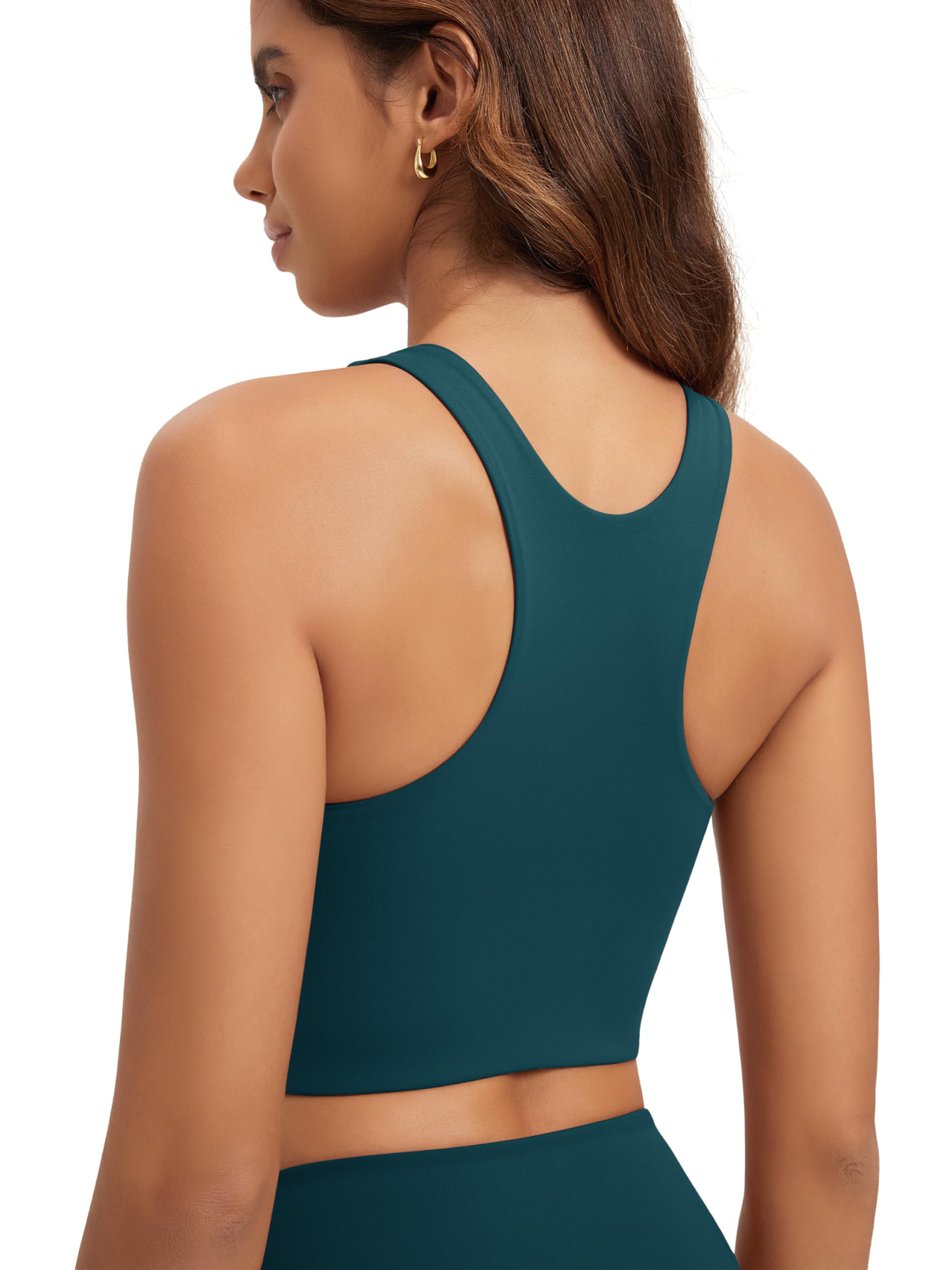 ODODOS Racerback Tank Bra for Women High Neck Non Padded Medium Support Sports Bra Workout Yoga Crop Tops