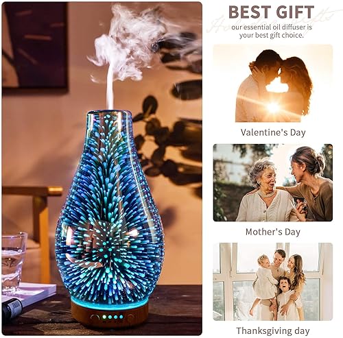 Miniatura 9 de Porseme Jarrón Aladdin de 9.5 fl oz + 3.4 fl oz de aceite esencial de volcán difusor de vidrio 3D aromaterapia humidificador ultrasónico,