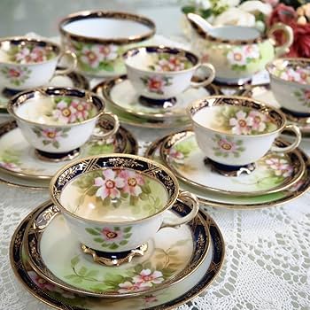 Amazon.co.jp: オールドノリタケ 濃紺にグリーンが涼しげなティー