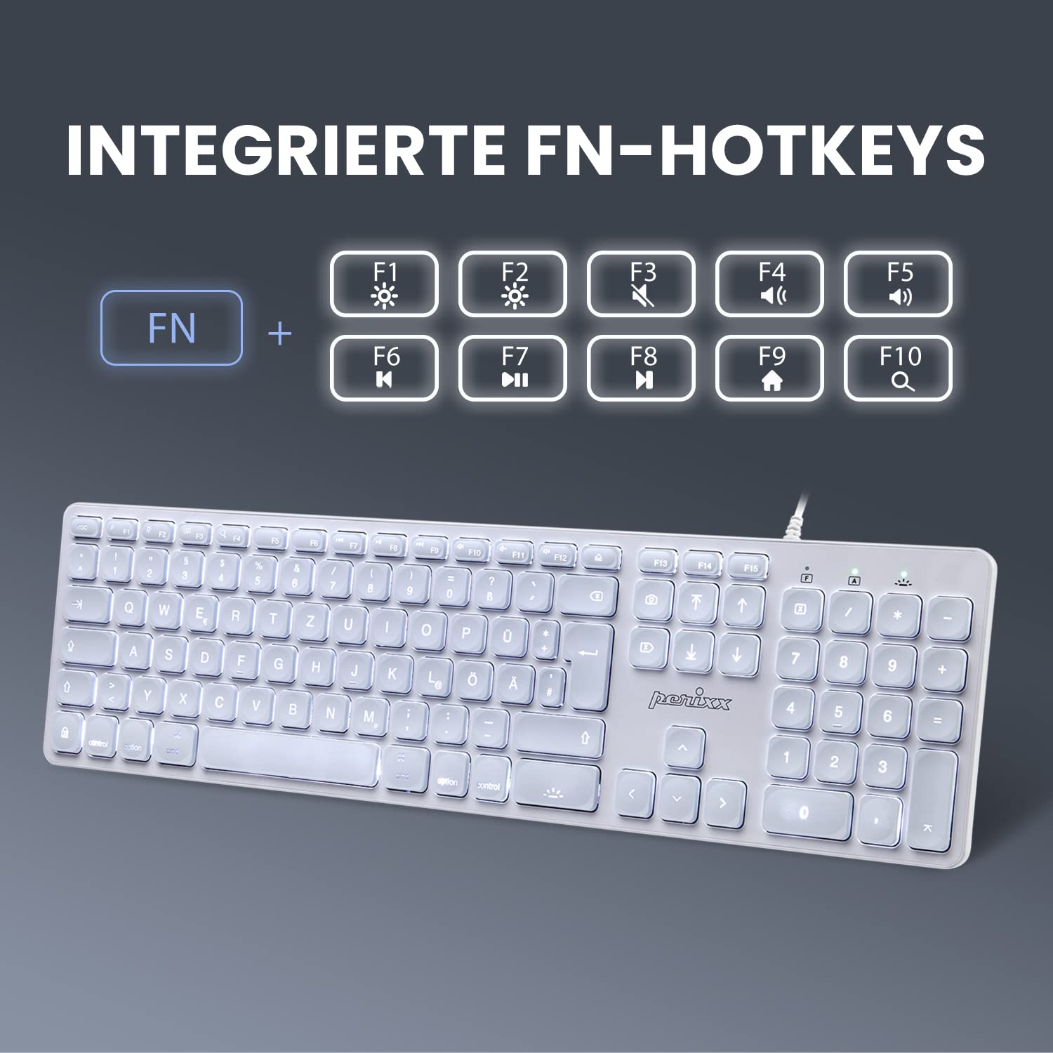perixx PERIBOARD-331 Clavier filaire USB rétro-éclairé fin avec touches