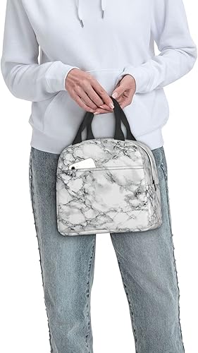 Miniatura 6 de Fiokroo Bolsa de almuerzo aislada con textura de mármol en blanco y negro, lonchera reutilizable para escuela, trabajo, universidad, viajes al aire