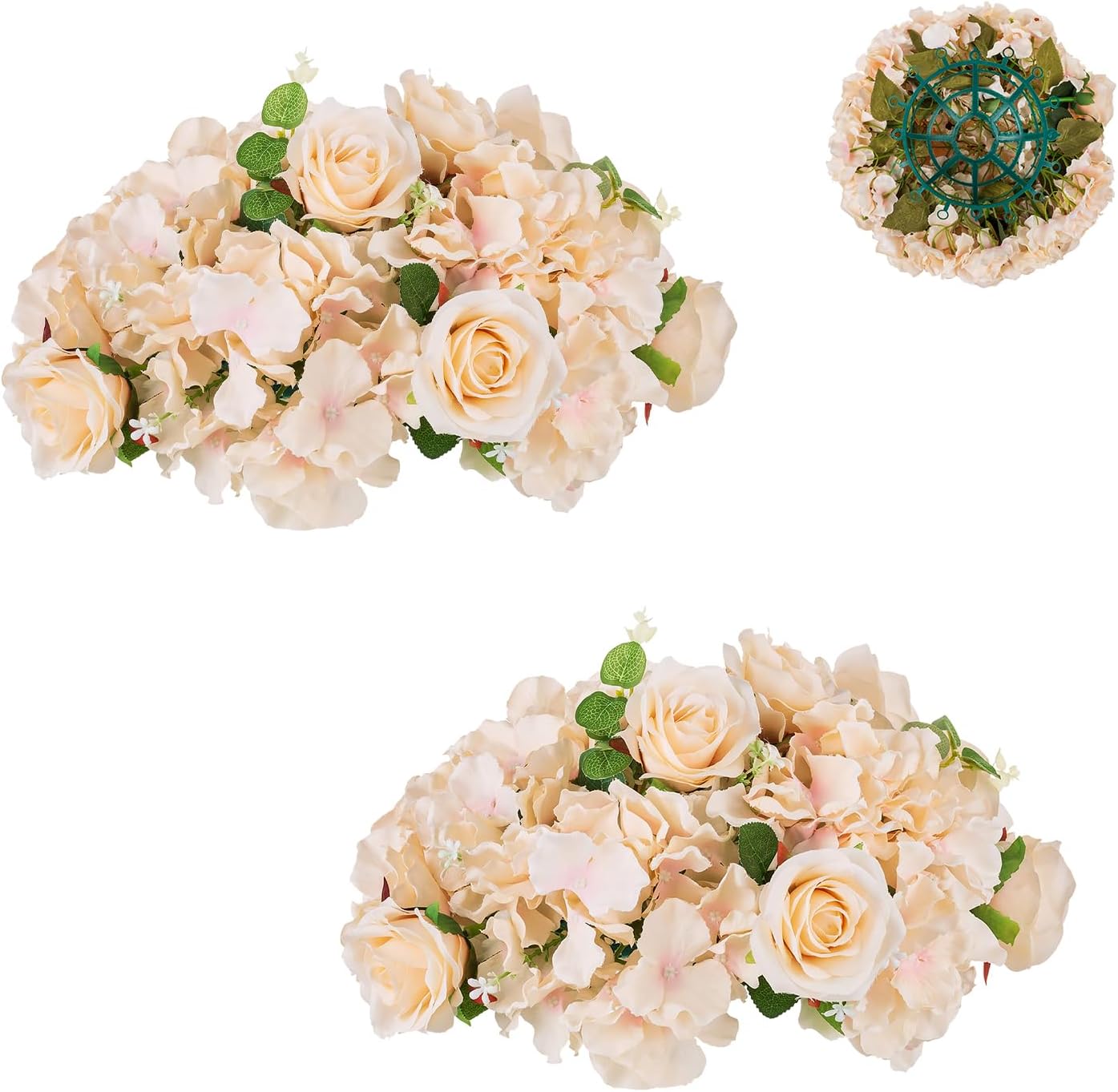 BLOSMON Artificial Flower Balls Wedding Centerpieces 2 Pcs 14.2" Large Champagne Fake Flowers Rose Hydrangea Ball Arrangement Center Pieces for Table Silk Floral Bouquet for Wedding Party Home Decor