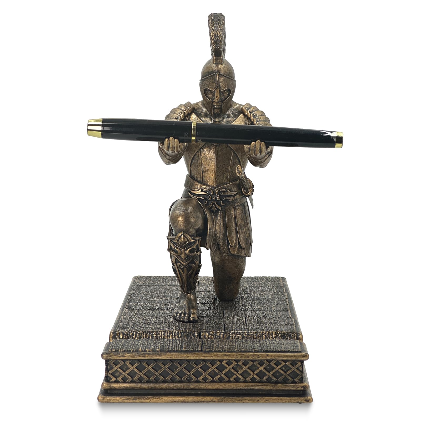 SOONFABUKE Roman Warrior Pen Holder knight Desktop Organizer and Accessories Resin Pen Holder as Gift with Short Swordfor Office and Home (Antique Bronze)