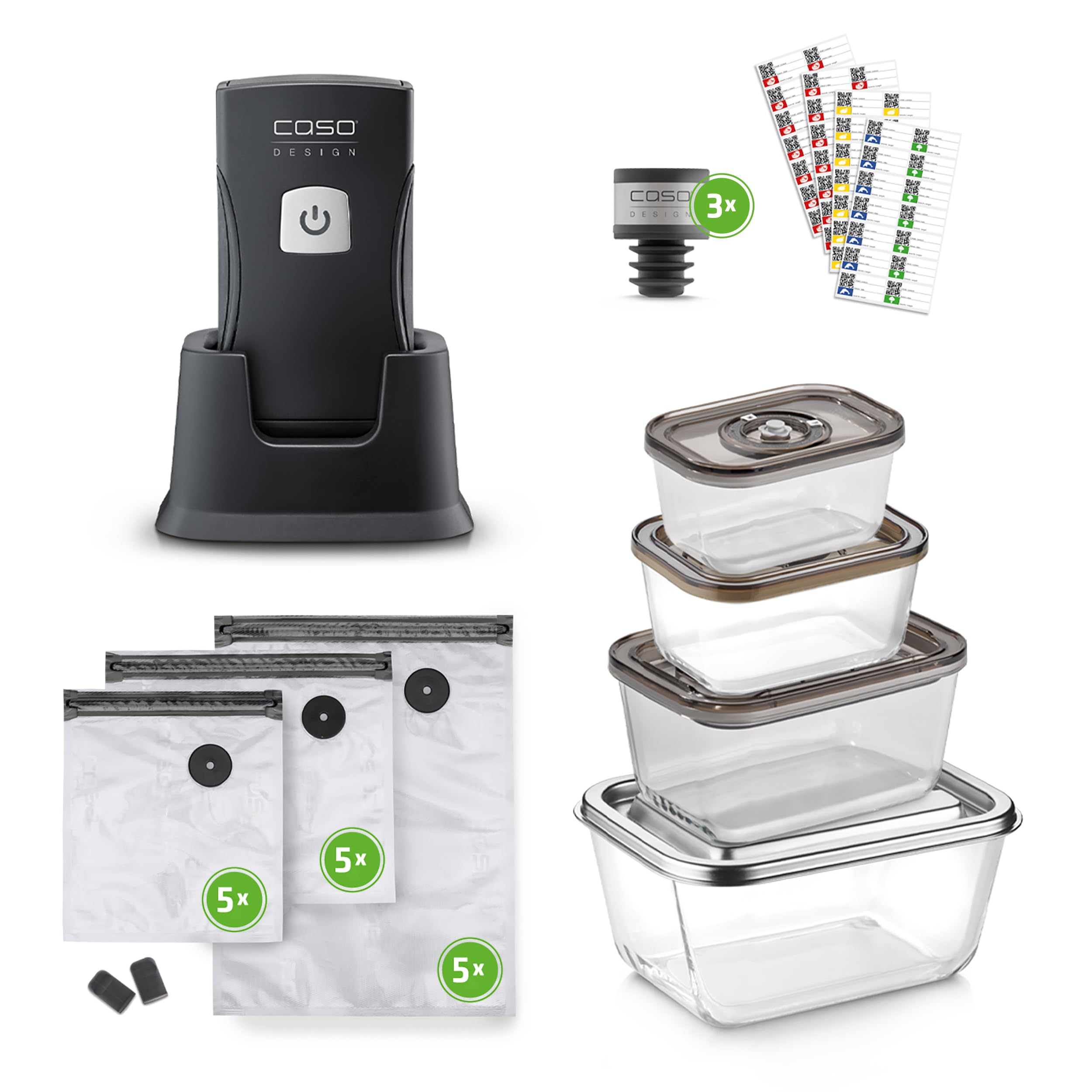 Caso Vacu OneTouch Pro Set – Vuoto a mano senza fili con numerosi accessori, macchina sottovuoto con potente potenza della pompa 12 litri/minuto, batteria agli ioni di litio durevole per 85 minuti di
