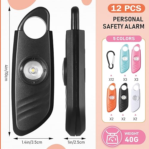 Miniatura 2 de 12 unidades de alarma de seguridad personal para mujeres con luz estroboscópica LED y 12 llaveros de 130 dB de sonido fuerte sirena personal de