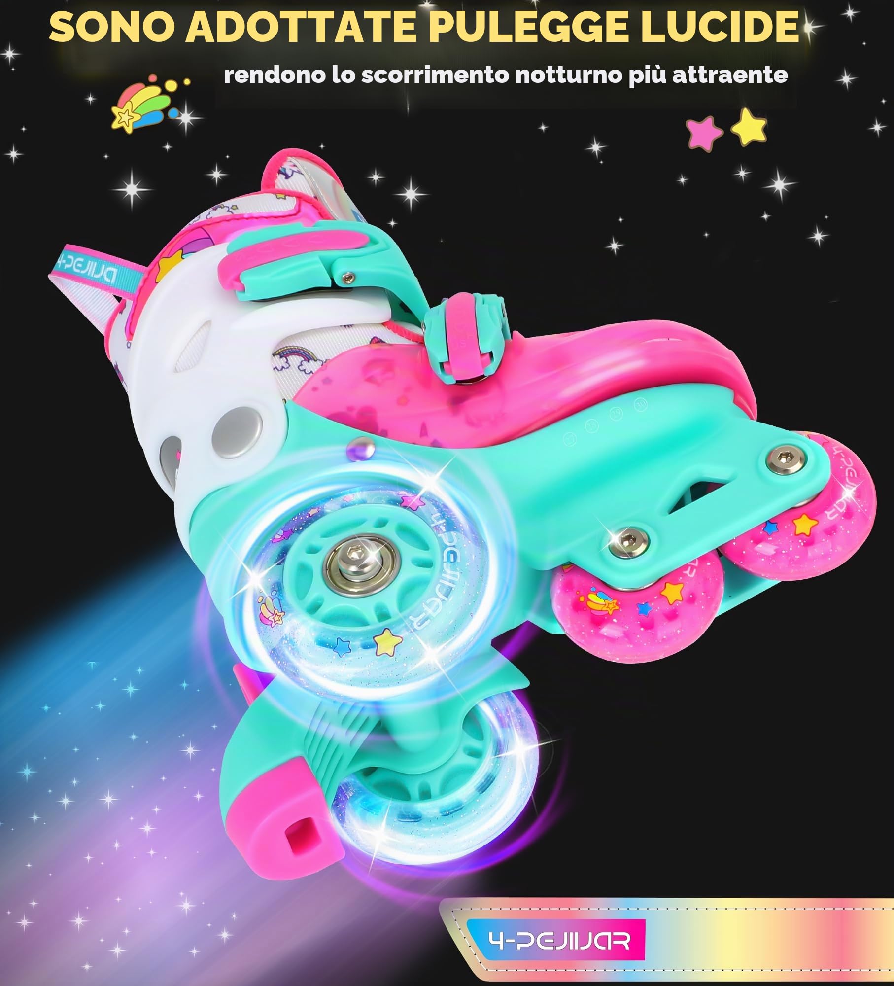 Pattini a Rotelle Bambina Unicorno Dinosauro Sirenetta Pattini Bambino Pattini 3 Ruote Regolabili con LED Ruote Luminose per Bambini Ragazzi Principianti