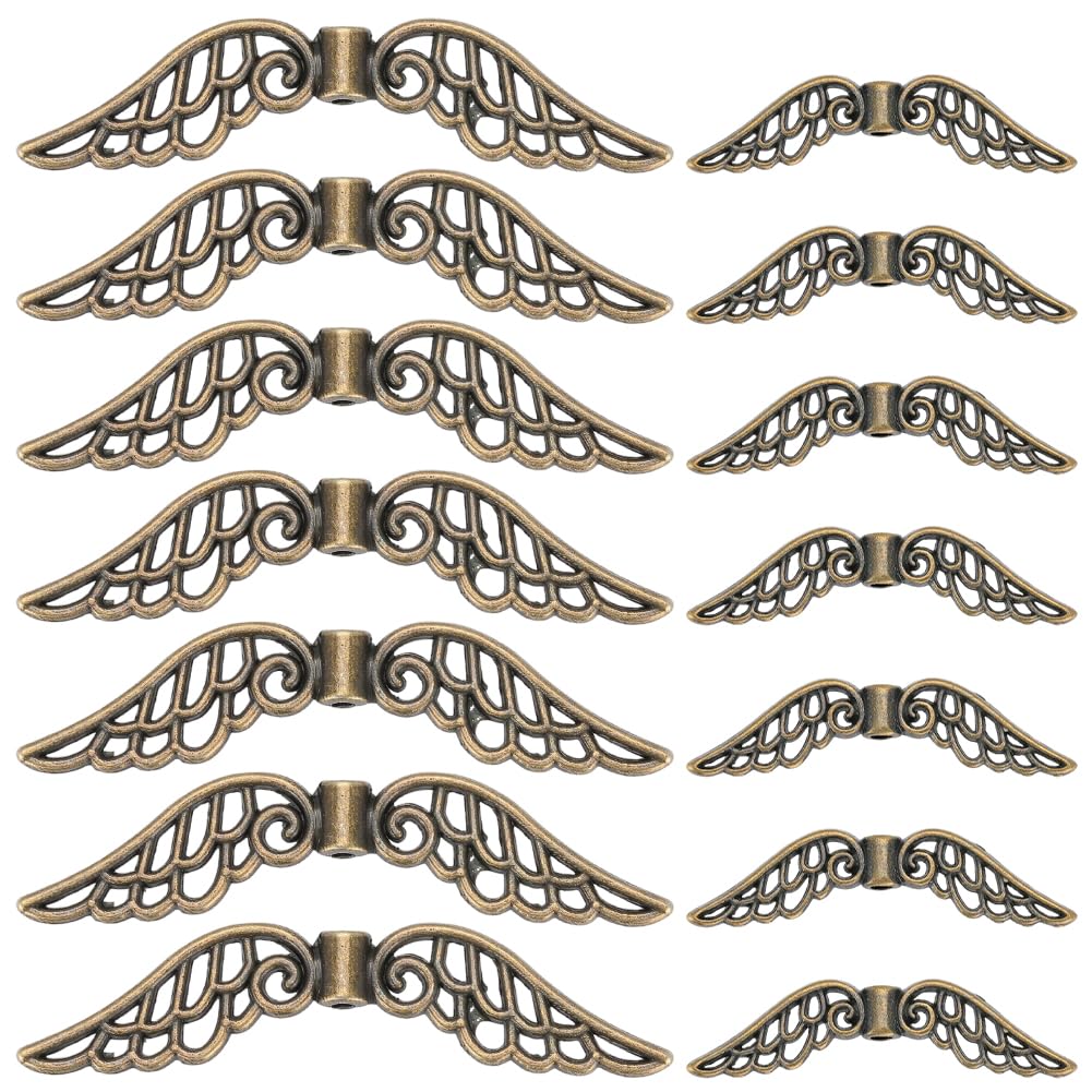 SUNNYCLUE 1 Box 60Pcs Angel Wing Spacer Beads Metal Wing Beads Tibetan Alloy Small Fairy Butterfly Flying Charms Loose Spacers for Jewellery Making DIY Christmas Necklace Earrings Bracelets Beginners
