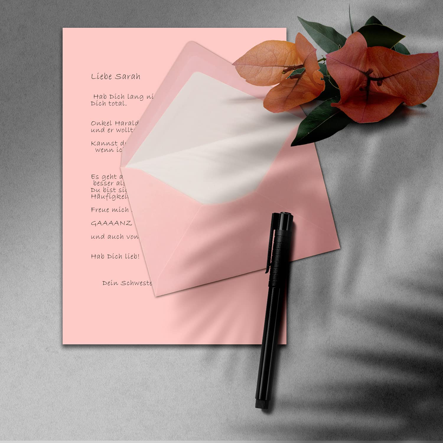 Set di 1000 fogli di carta da lettere formato DIN A4, con buste foderate in C6, incollaggio a umido, colore rosa, carta da lettere opaca con fodera in seta bianca