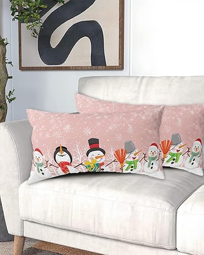 Miniatura 9 de Fundas de almohada de tamaño estándar de muñeco de nieve navideño, 2 paquetes de fundas de almohada suaves decorativas para sofá de cuerpo largo