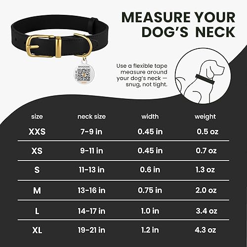 Miniatura 7 de BRONZEDOG Collar de cuero para perro con etiqueta de identificación QR, collares básicos para mascotas pequeños mini, gatos, cachorros (9-11