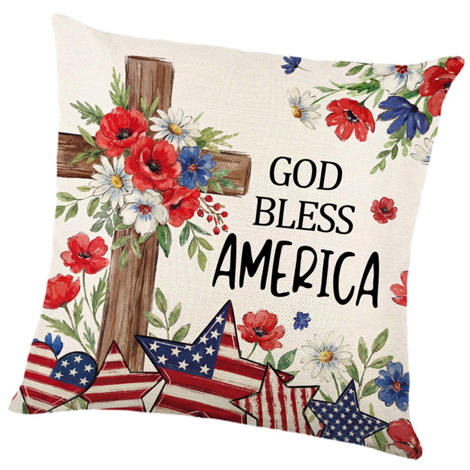 Nvoqilin A Patriotic 4Th Of July Flowers Garlands Throw Pillow Case Patriotic Star Stripes Independence Memorial Day Cushion Cover Independance Wreath Pillow Cover