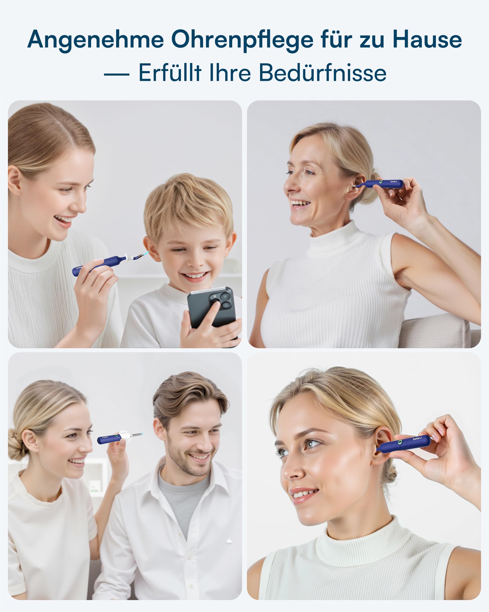 BEBIRD Ohrenschmalz Entferner Set mit Kamera, 1920P HD Flexibler Ohrreiniger mit Pinzette,Blau