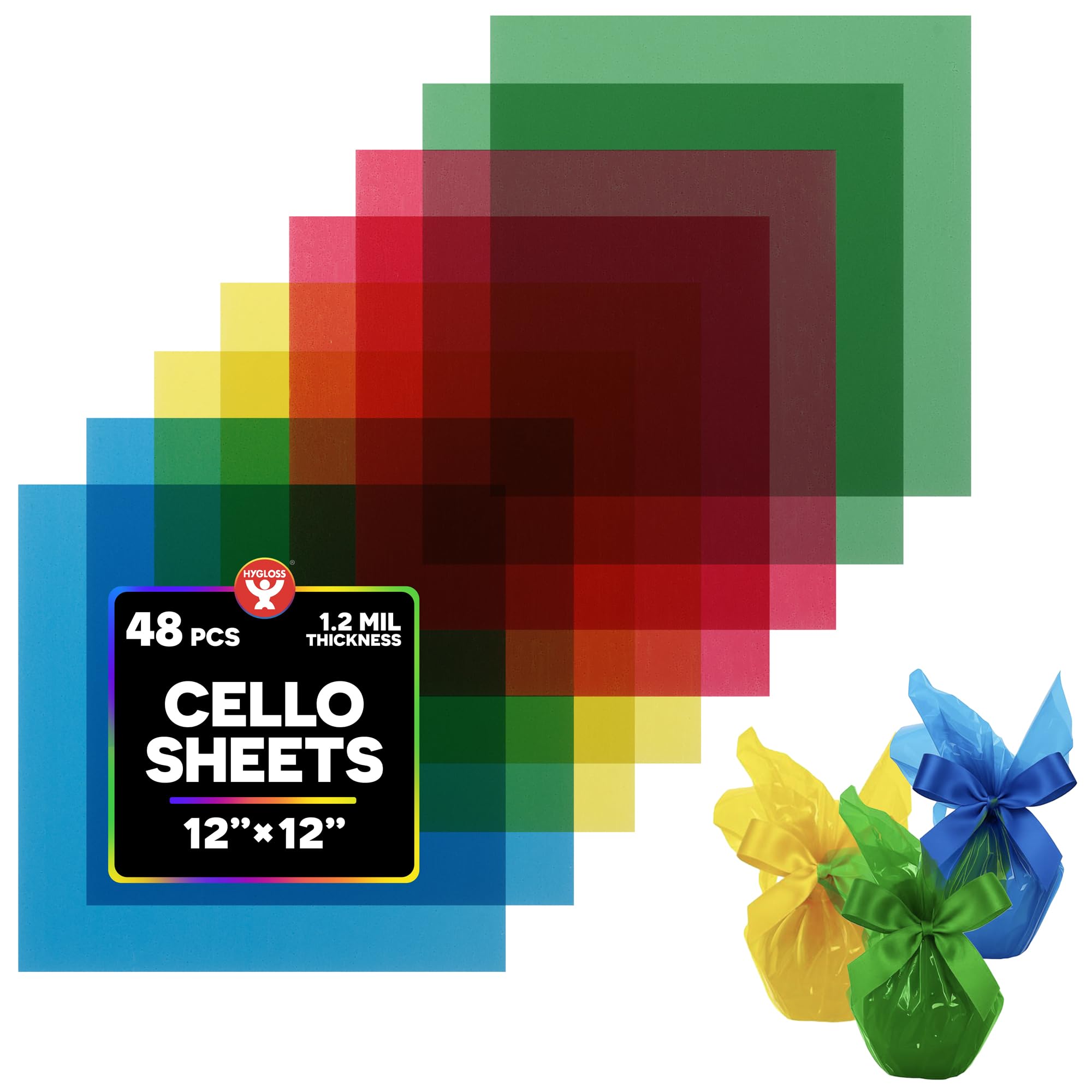 Hygloss Cello Squares, Cellophane, Assorted, 48 Count (Pack of 1)