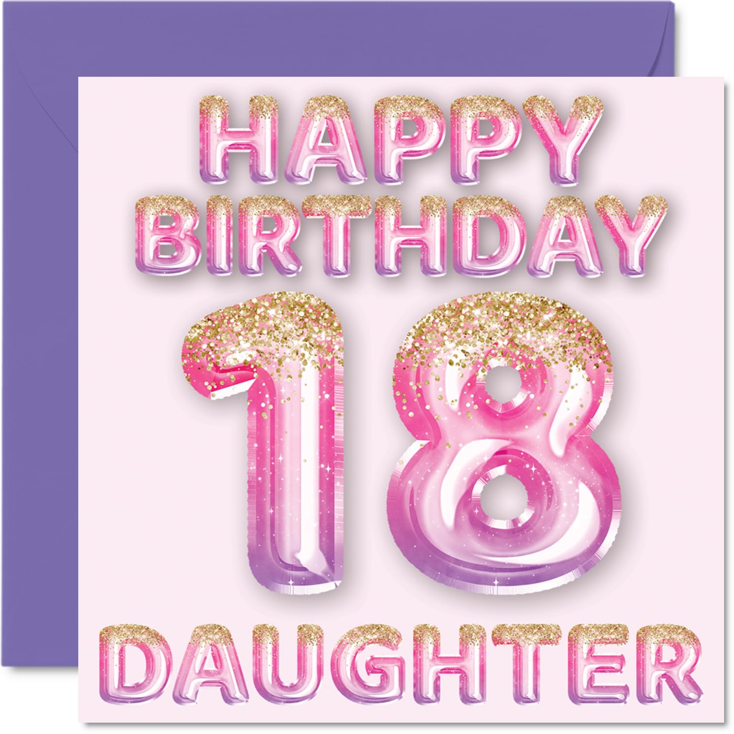 18th Birthday Card for Daughter, Pink & Purple Glitter Balloons