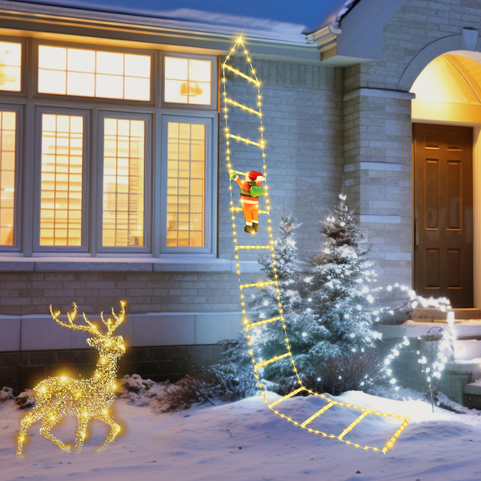 3M LED Weihnachts Leiter Lichterkette con 338 LED, mit Weihnachtsmann, Warmweiß Weihnachtsbeleuchtung mit 8 Modi, Timer und Memory, Wasserdicht Weihnachtsdeko für Innen Außen Weihnachtsbaum Fenster