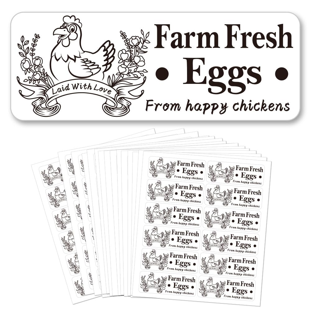 GOMAKERER 180 Pcs Farm Fresh Eggs Sticker, 1x2.64 Inch(2.5x6.7cm) Unwashed Egg Carton Labels PET Adhesive Egg Packaging Stickers for Box Container