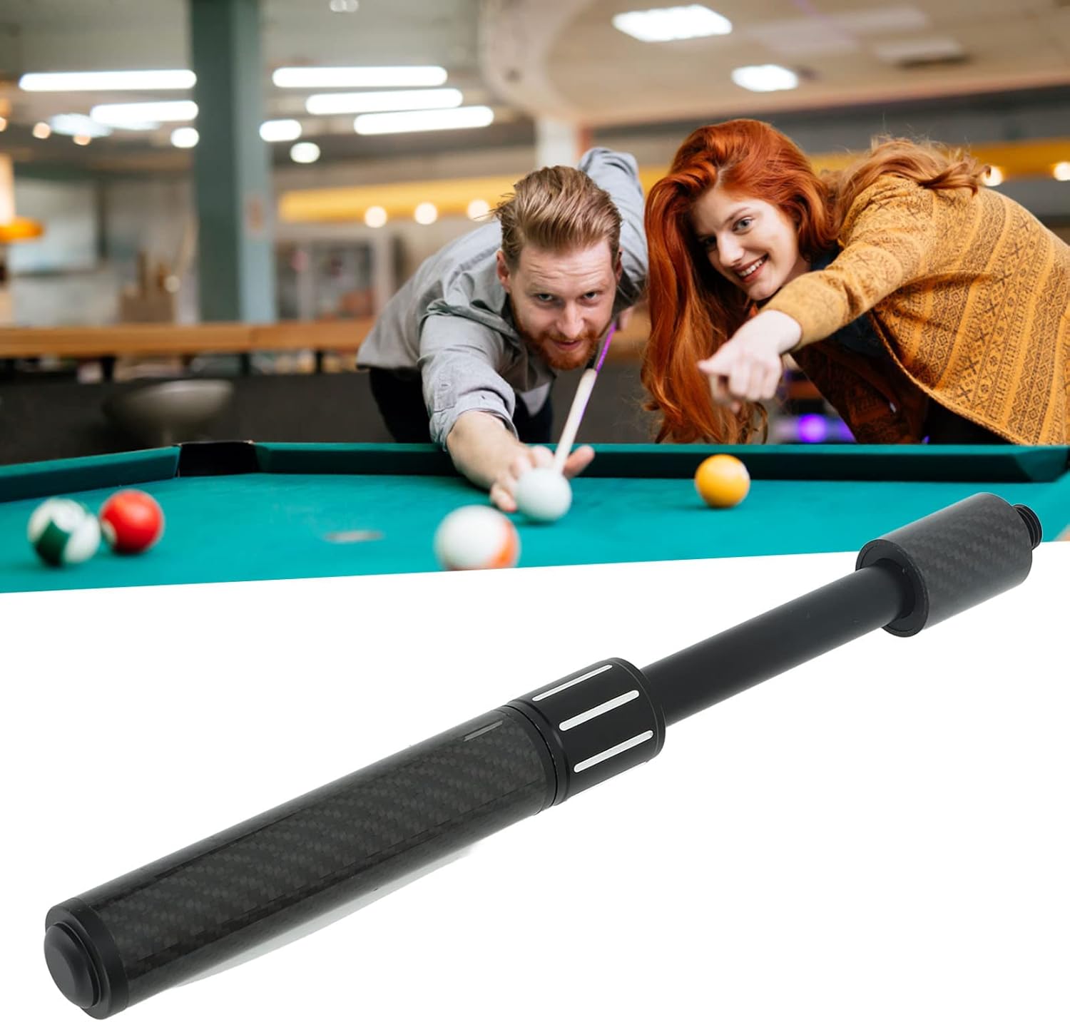 Billiards Pool Cue Extension, Carbon Fiber Telescopic Pool Extender for Billiards, Installation, Lightweight, Standard Designs, Good Extending Length, Simpler Extension, Black, Universal
