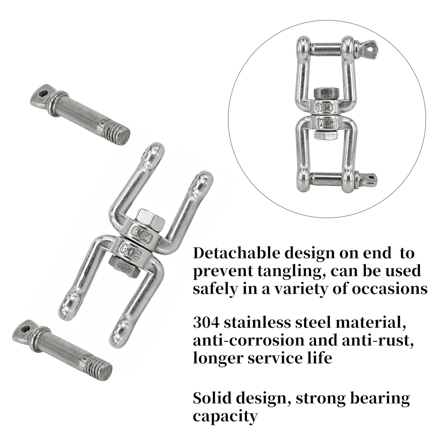 4PCS M5 Jaw-Jaw Swivel Anchor Connector Clevis Double Shackle for Boat,304 Stainless Steel - Image 4