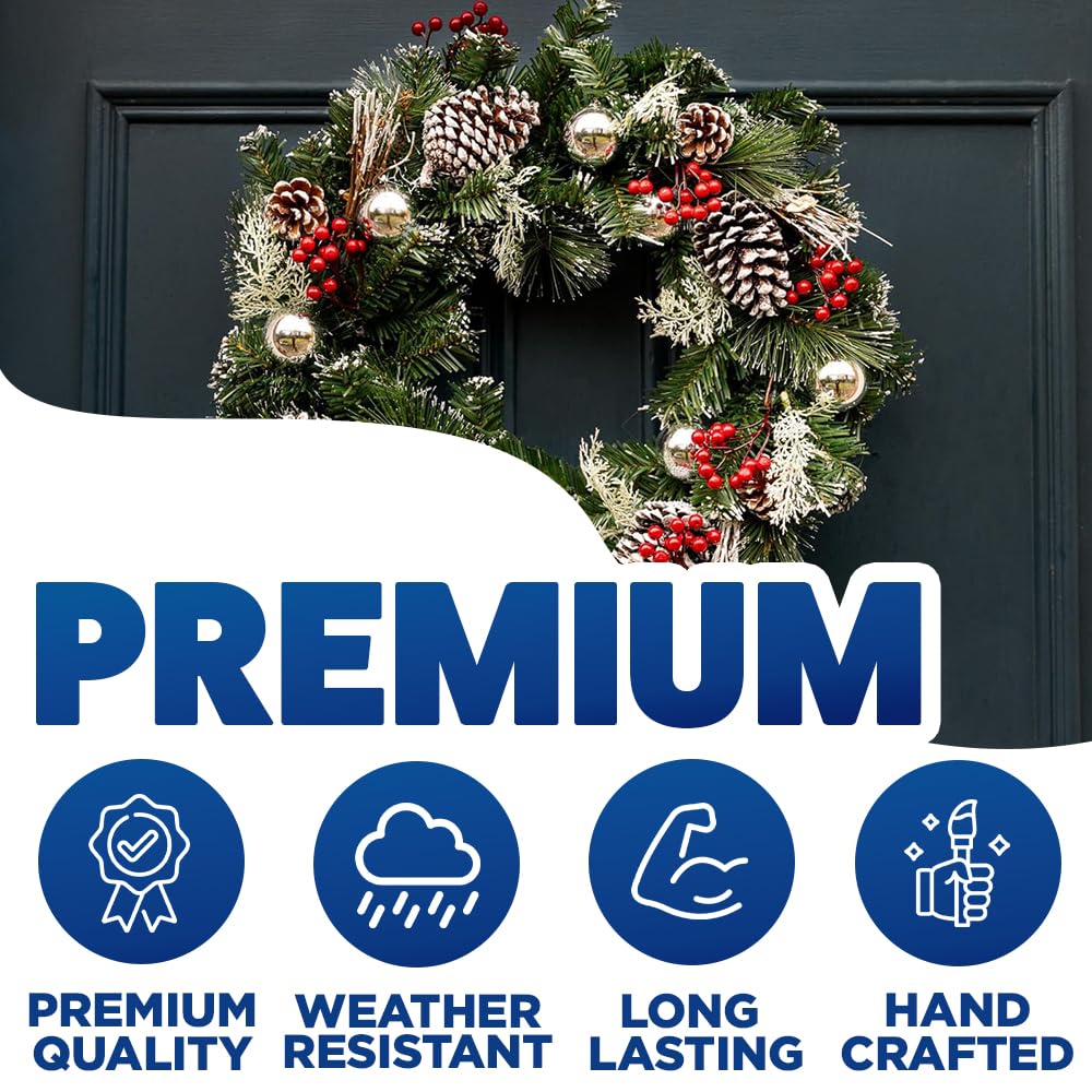 Marco Paul - Corona de Navidad para puerta de 50 cm con piñas, bayas y bolas, decoración de puerta de Navidad con polvo de nieve, adornos de Navidad colgantes de lujo para oficina o hogar, accesorios