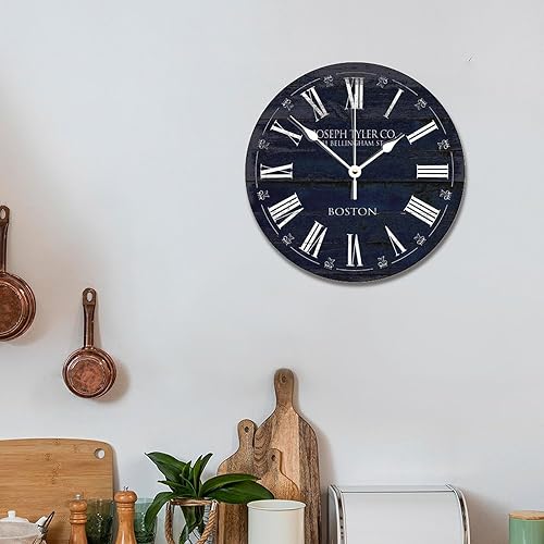 Miniatura 6 de Barnwood - Reloj de pared azul marino, reloj de madera rústica, 10 silencioso, sin tictac, de cuarzo, funciona con pilas, para sala de estar,