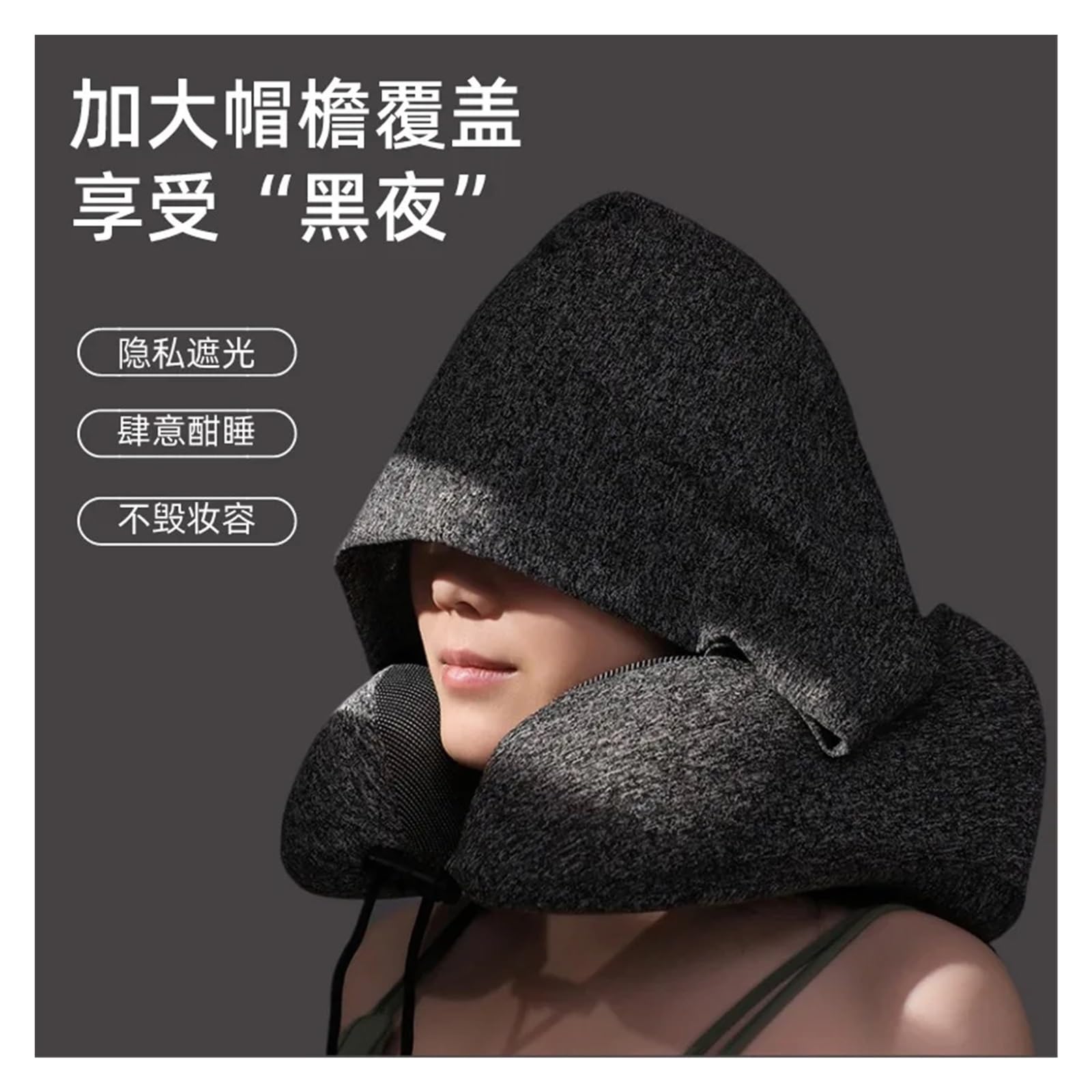 Cuscino Da Viaggio Cuscino multifunzionale a forma di U in memory foam con cappuccio, cuscino da ufficio, cuscino cervicale da viaggio, facile da riporre, for un pisolino. per riposarsi e rilassarsi(B