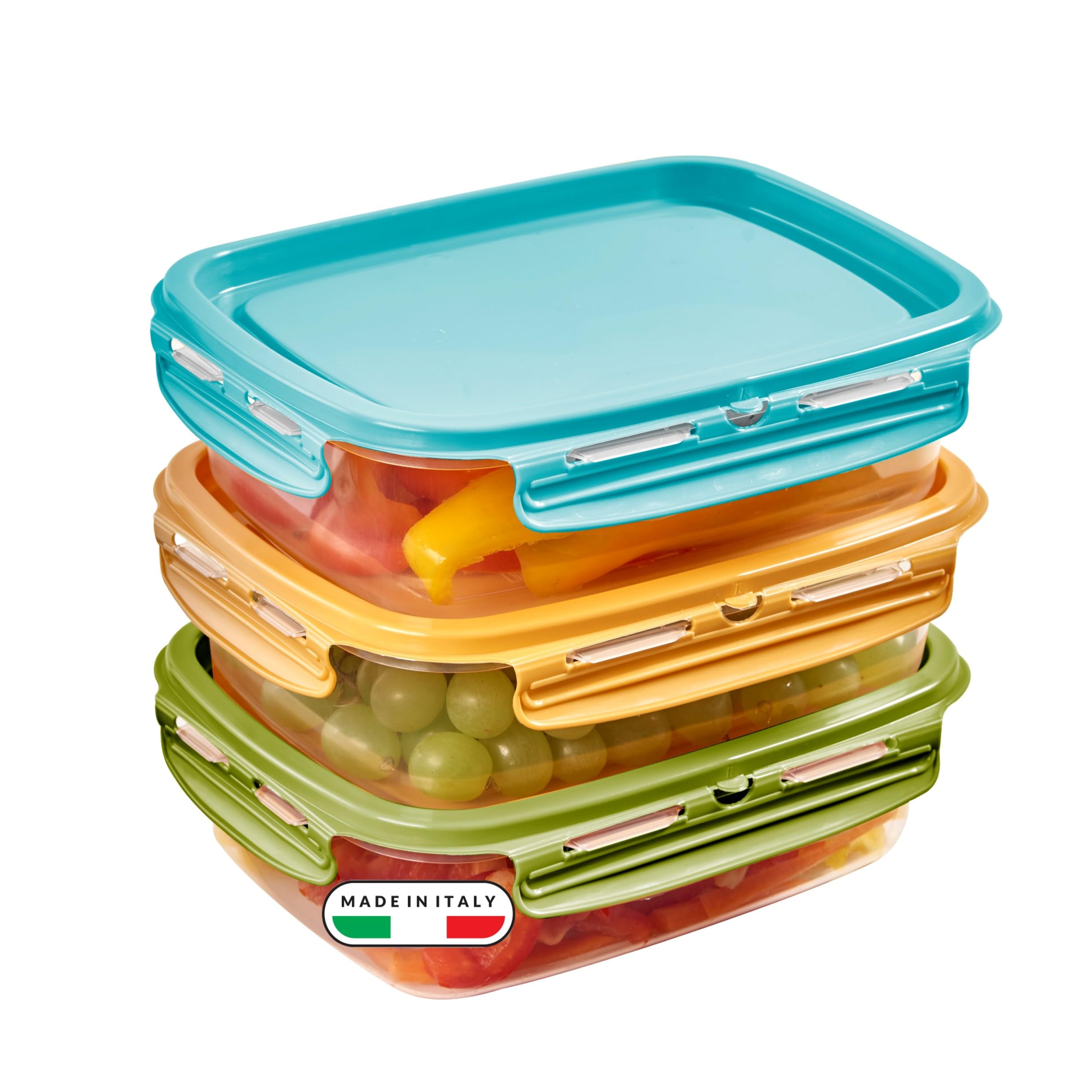 Snips, SnipsLock MIXCOLOR, Set of 3 Food Containers, 3 x 1,4 LT, Rectangular, 23,5 x 18,5 x 11 cm, Made in Italy